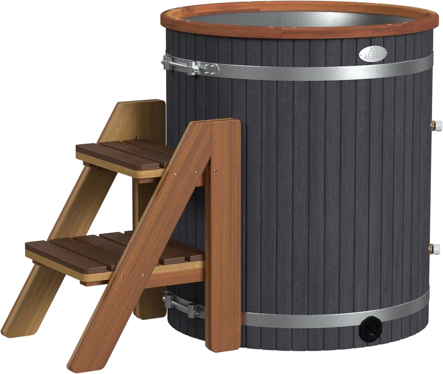 ALEKO Cold Plunge Tub 118 Gallon Steps & Cover Included | 37.5″ x 33.25″ | Cold plunge recovery therapy, insulated temperature retention, portable freestanding design, leak-proof build, quick drain