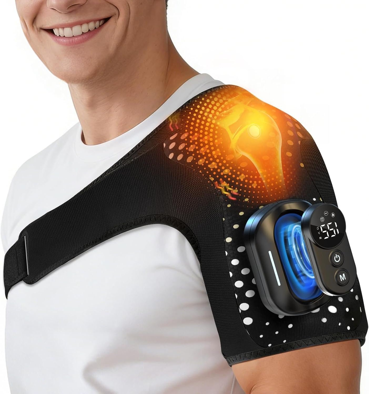 Cordless Shoulder Heating Pad 5 Heat & Vibration Modes for Men and Women | Cordless Shoulder Heating Pad with Massage Portable Heated Shoulder Brace Detachable Remote Adjustable Fit for Men and Women