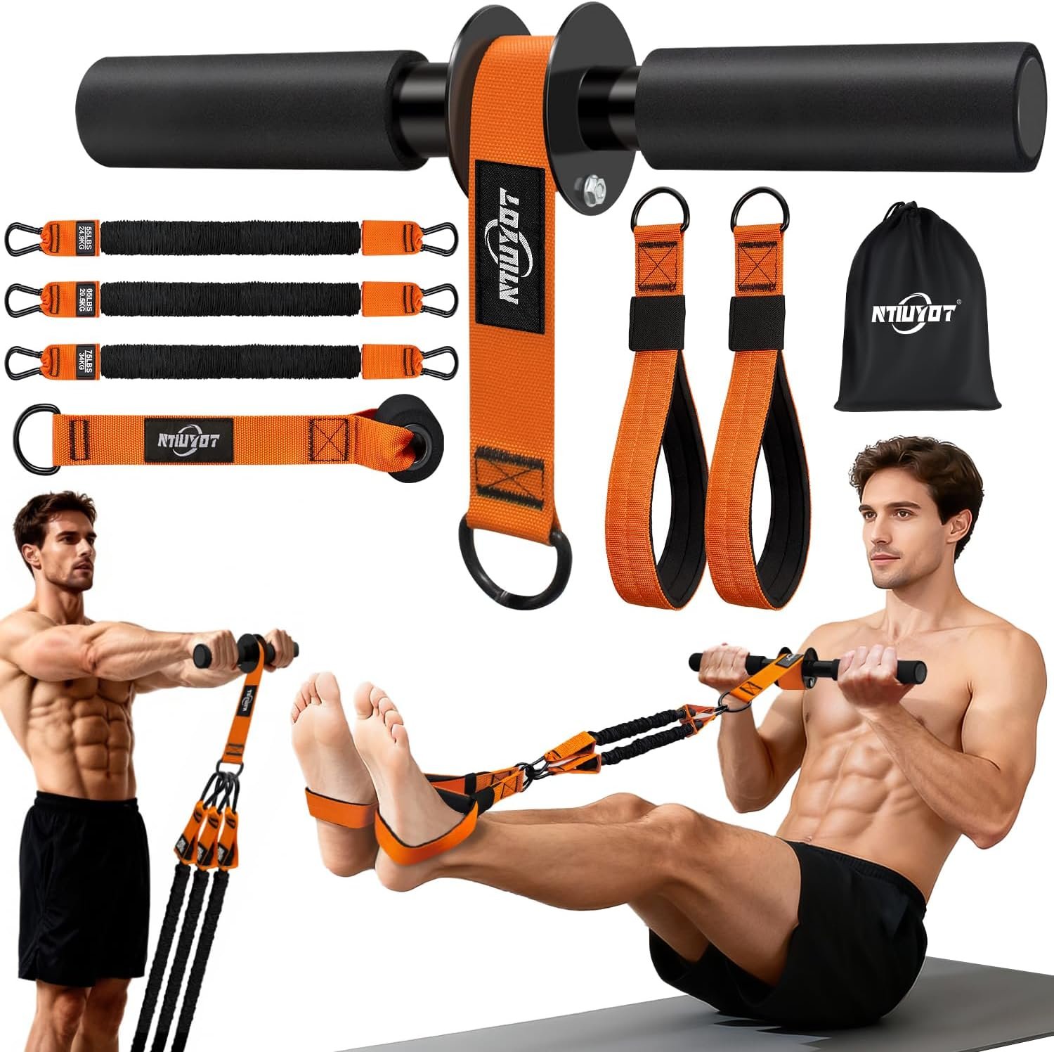 195LBS Heavy Duty Pedal Resistance Band with Handle, Sit Up Exercise Equipment for Men | Foot Pedal Exerciser Band for Home Gym, Abs, Core, Arm & Leg Strength Training