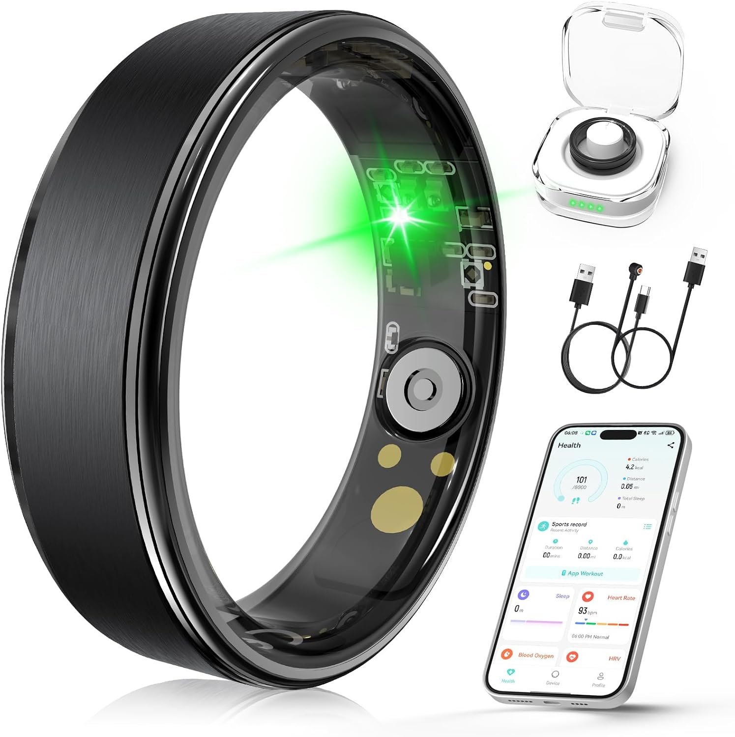 Smart Ring for Women & Men, Health Fitness Tracker Ring | Sleep Monitor/Heart Rate/Blood Oxygen/HRV/Stress/Calorie/Steps, IP68 Waterproof for iOS & Android, Free App (Black, 09#)
