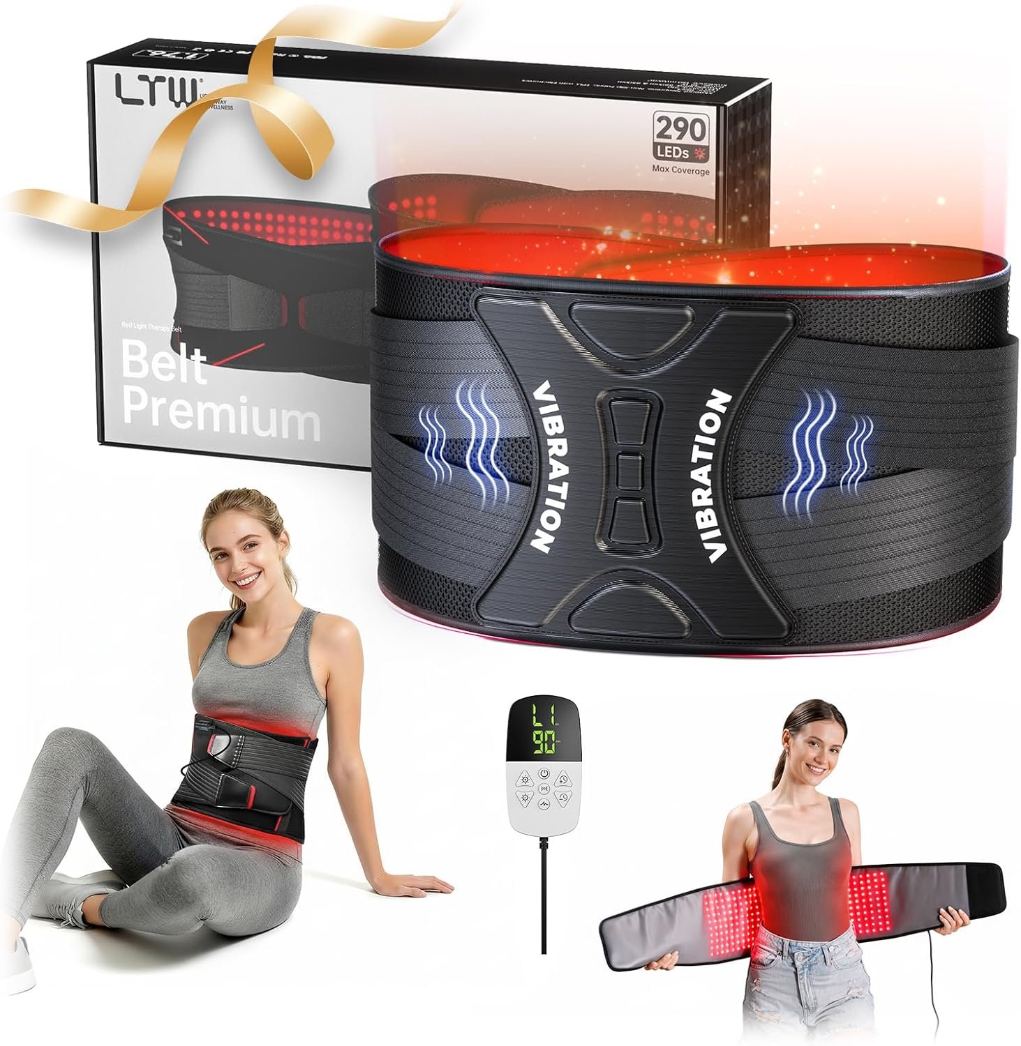 LTW Upgraded 290 LEDs Red Light Therapy Belt for Pain Relief, 49.5″ x 9.5″ | FSA&HSA, 5 Light Intensity × 4 Vibration × 4 Pulse Levels | 660nm & 850nm Near-Infrared Wrap | Plug-In | Adjustable Straps