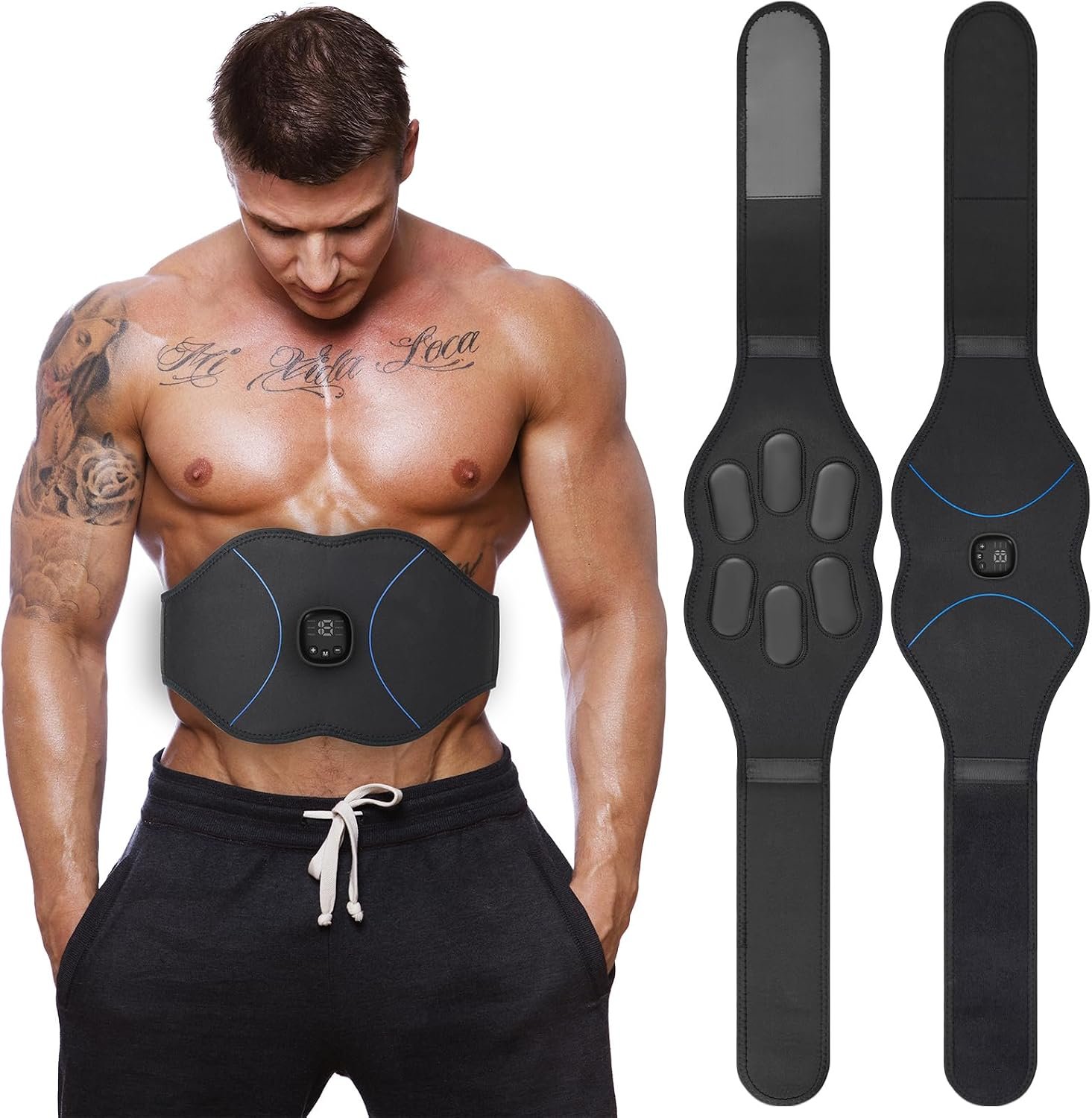FDA Cleared – Abs Stimulator Muscle Toner (Black Blue) | Portable Muscle Training for Abdomen, Fitness Belt Ab Machine Workout Equipment