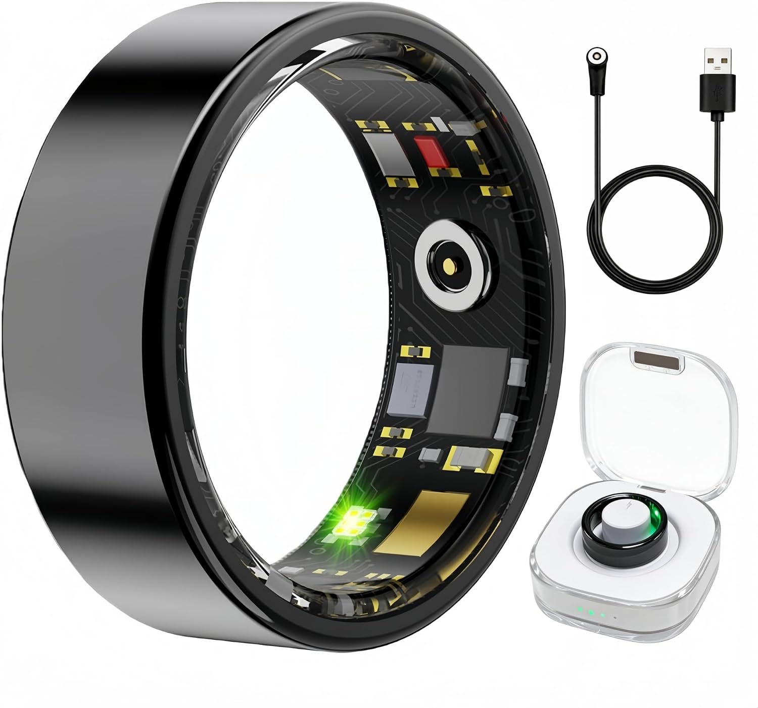 Smart Ring Health & Fitness Tracker for Men & Women, Heart Rate, SPO₂, Sleep & Activity Monitoring, IP68 Waterproof, Long Battery Life, Family Care Mode, No Subscription Fee (Black, 8)