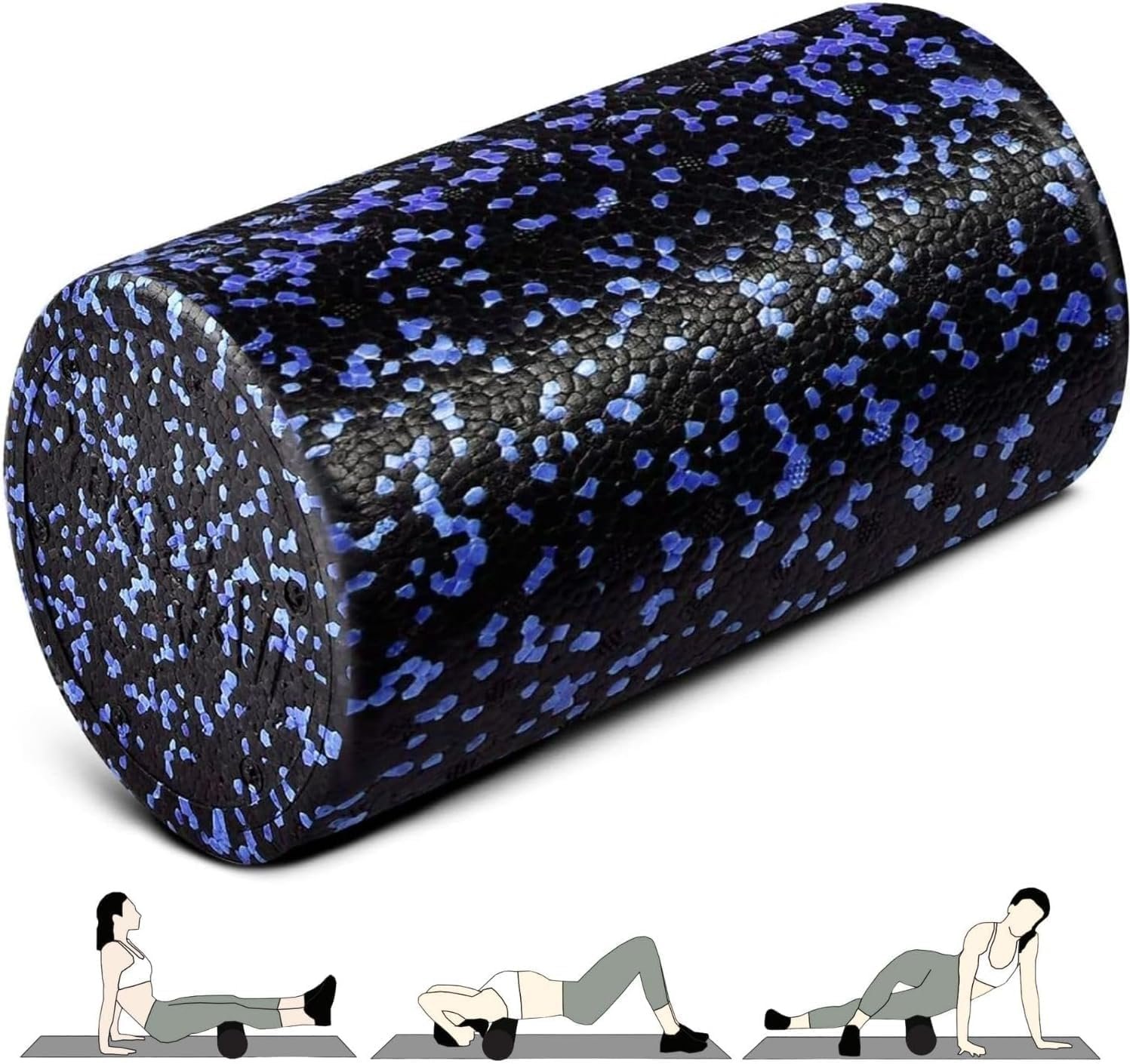 Yes4All Foam Roller, EPP High-Density Material, High Firmness Level, Back Roller for Athlete & Professional, Suitable for Back, Stretching, & Pilates, 12/18/24/36 inch – Blue Speckled, 12 in