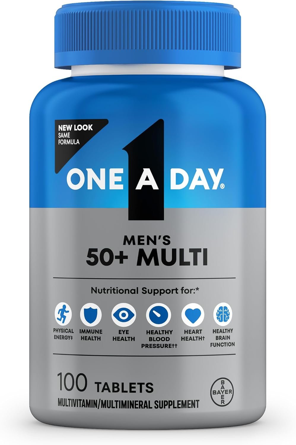 One A Day Men’s 50+ Multivitamins, Supplement with A, C, D, E and Zinc for Immune Health*, Calcium & More, 100 Tablets
