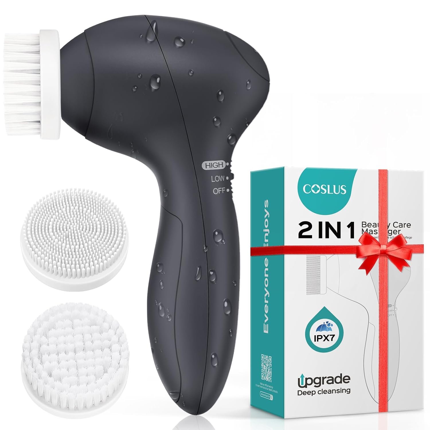 COSLUS Face Scrubber Facial Cleansing Brush: 2 Speed Adjustable Face Cleansing Brush for Sensitive Skin, Beard Care – Deep Cleansing​ & Gentle Exfoliating, Portable for Travel & Shower, for Men Teens