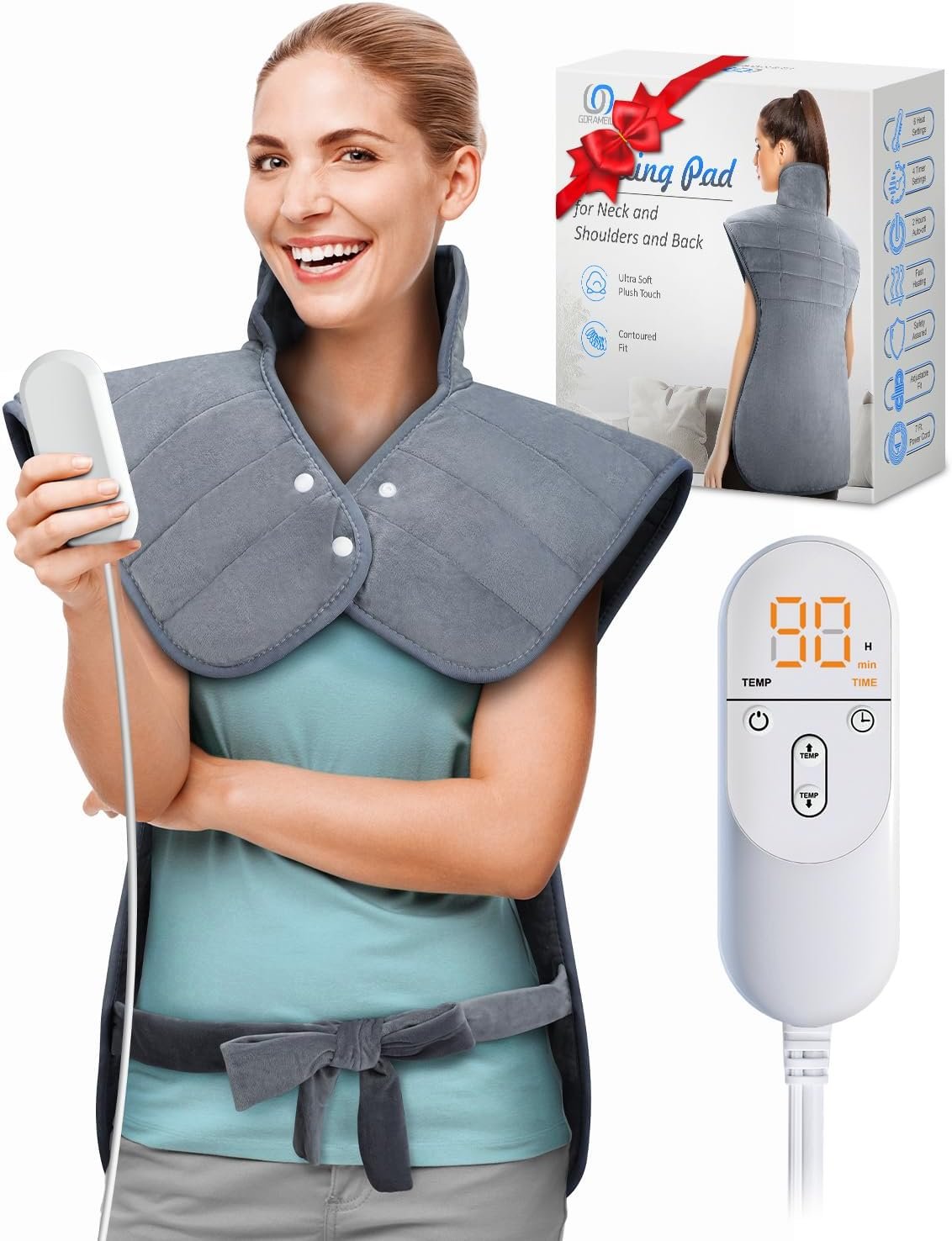 Heating Pad for Neck Shoulders and Back, 2.7lb Weighted Electric Heat Pad 6 Heat Levels 4 Auto Timers, 22″x37″ Large Heated Pad for Full Body Relax, ETL Certified, Birthday Gifts for Women Men Mom Dad