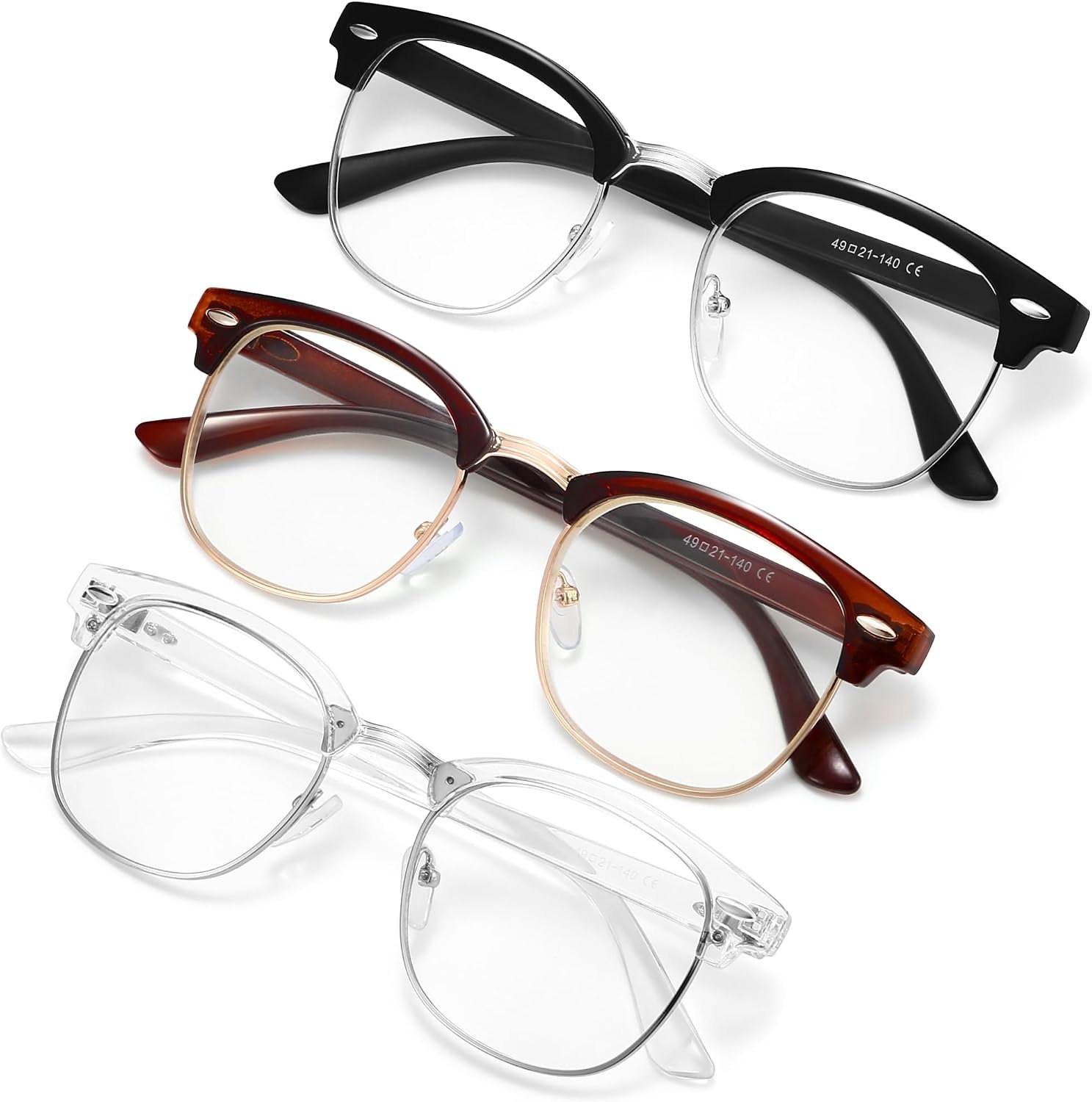 racico Blue Light Glasses for Men Computer – Gaming Blocking Anti Eyestrain UV Clear Lens Vintage Half Frame Fake Eyeglasses