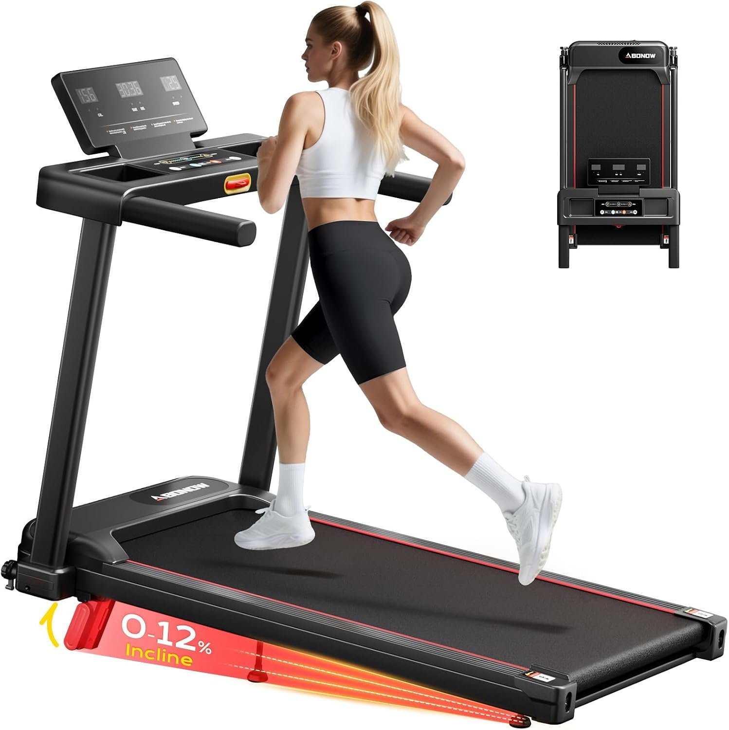 Foldable Treadmill for Home Small with 12% Incline | 3.0HP Quiet Walking Pad Treadmill with Handles, 300LBS Capacity, Home Office 3-in-1 Portable Running Jogging Walking