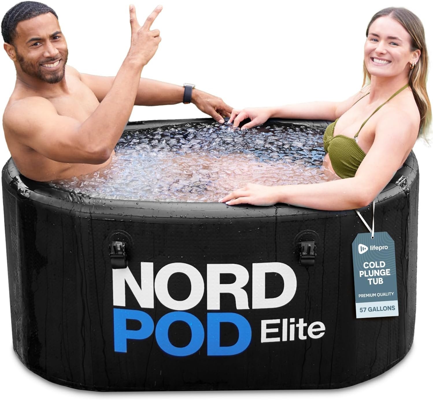 Lifepro NordPod Ice Bath Tub Portable Cold Plunge Water Therapy Pool | Thermal insulated indoor or outdoor recovery tub for athletes includes an all-weather lid, 8 legs, pump, and storage bag