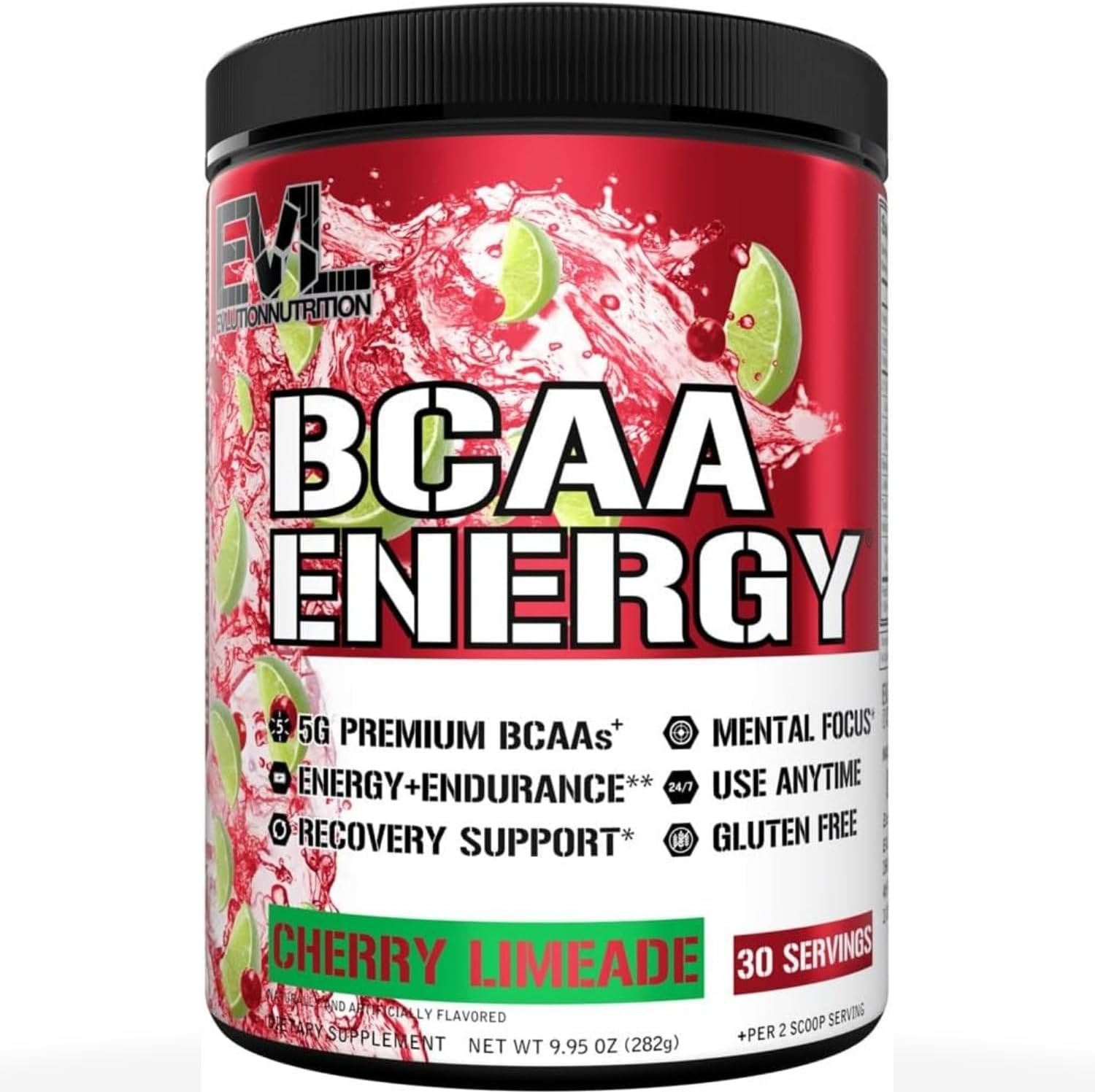 EVL BCAA Energy Amino Acids Powder with Natural Caffeine – Cherry Limeade | Supports muscle recovery, lean growth, endurance and hydration with branched-chain amino acids (BCAAs) – 30 Servings