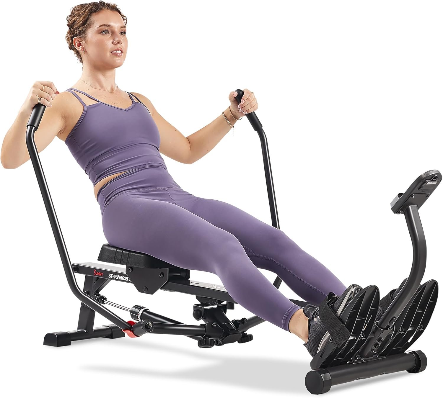 Sunny Health & Fitness Smart Full Motion Rower | 12 Resistance Levels, Dual-Arm Design, SunnyFit App Connectivity, 400 LB Capacity, Optional Back-Assist Core Trainer