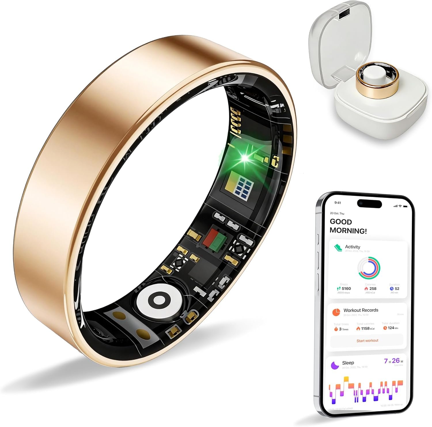 New Smart Ring Health Tracker for Women & Men, Sleep Exercise Health Monitoring, Daily Tracking, iOS/Android Compatible, IP68 Waterproof, No Subscription Required, 5‑Day Battery Life (Rose Gold, 8)