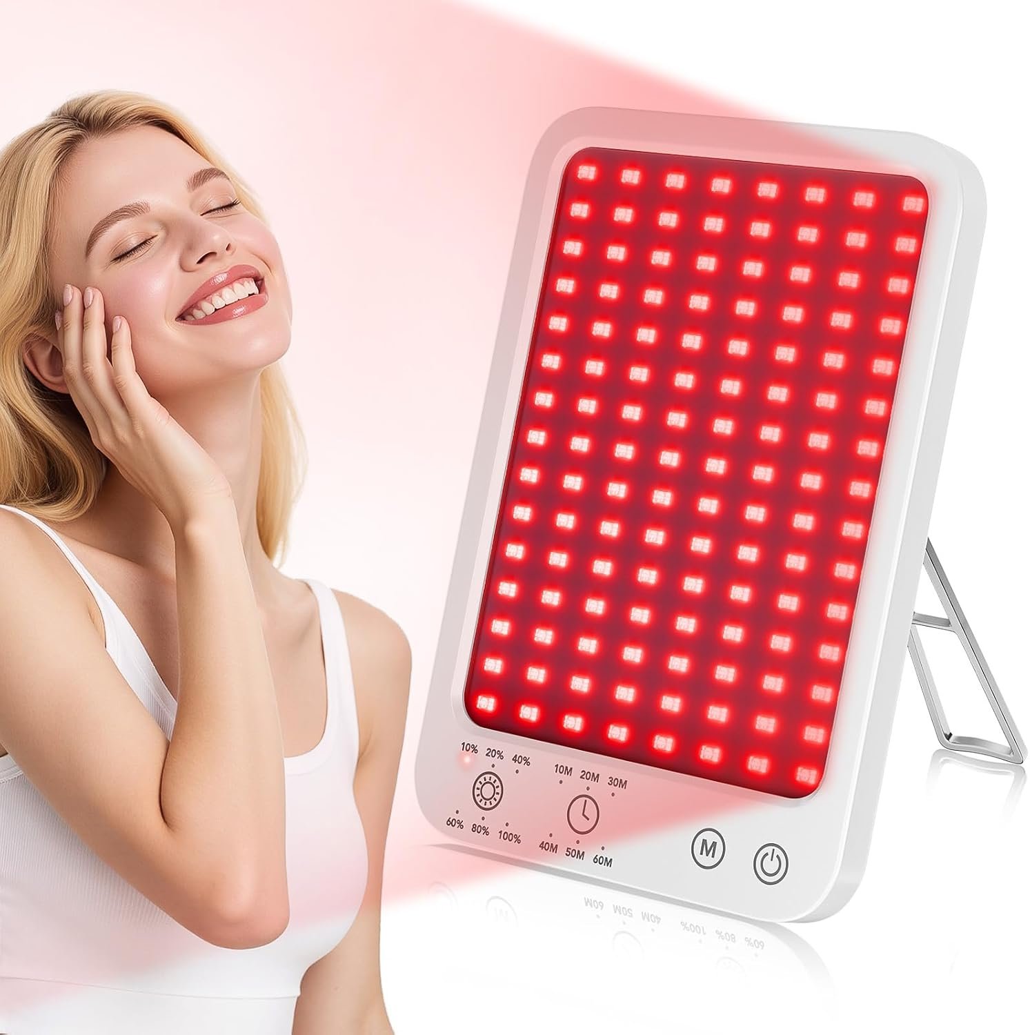 Red Light Therapy for Face Body, 660nm & 850nm Dual Near-Infrared Red Light Panel with Adjustable Stand, Built-in Timer, 3 Modes 6 Brightness, Home & Travel, Gift for Men and Women