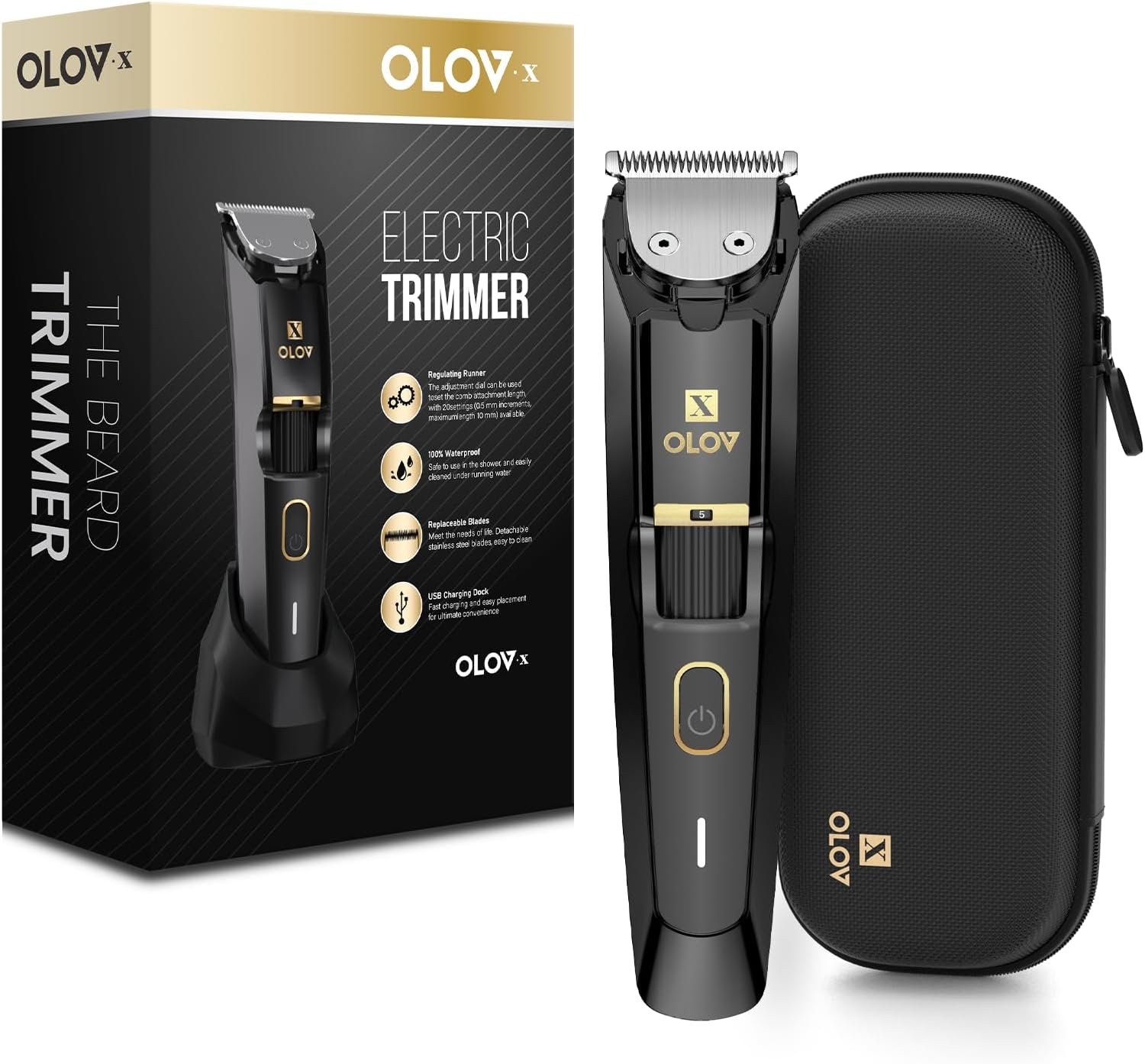 Men’s Beard Trimmer – All-in-One Trimmer with Precision Dial – Premium Facial Hair Groomer – Adjustable 20 Length Setting, USB Recharge Dock, Cordless Waterproof Wet/Dry Clipper