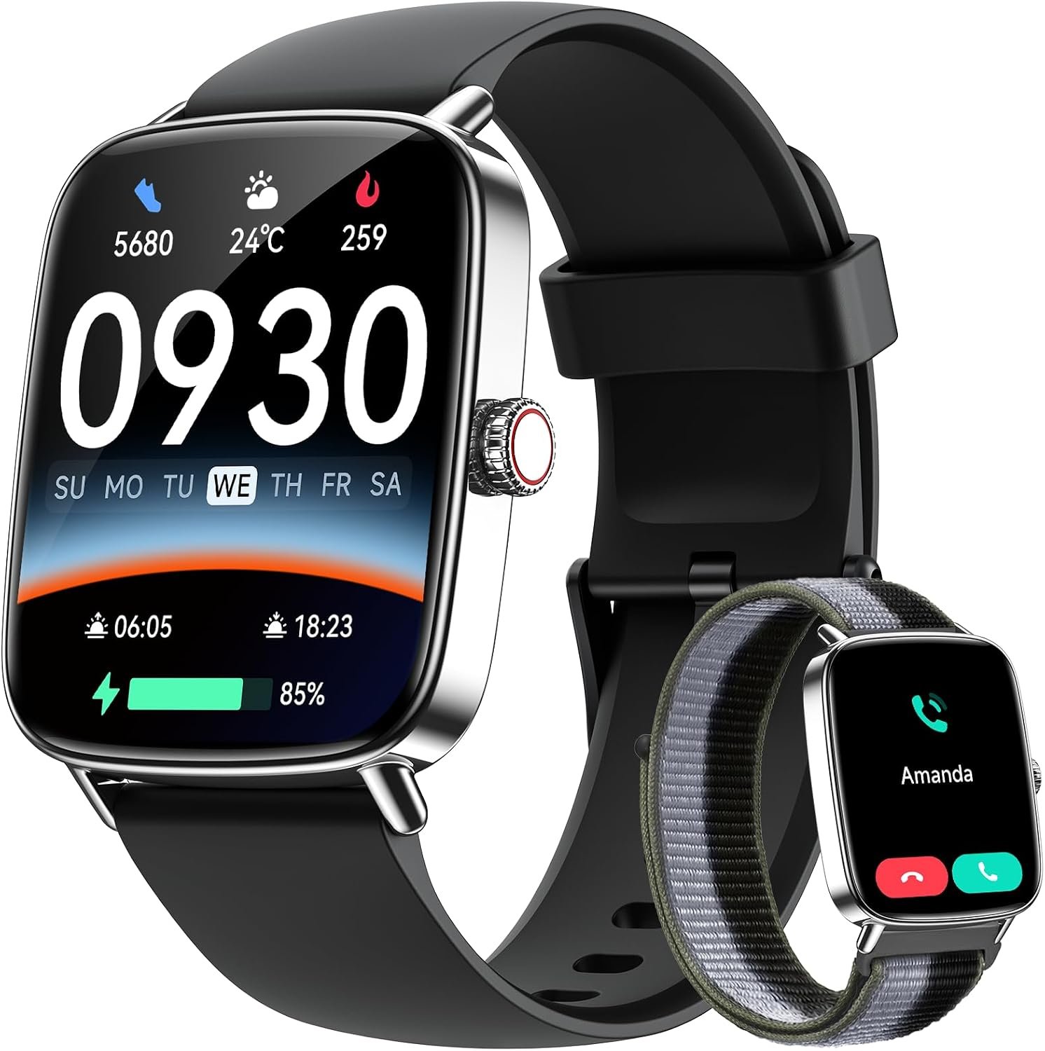 Tensky Smart Watch for Women Men, 1.85″ AMOLED Screen, 2 Bands, Answer/Call | 120+ Sport Modes Fitness Tracker with 24/7 Heart Rate/Sleep/SpO2 Monitor, Compatible iPhone/Samsung/Android, IP68 Waterproof