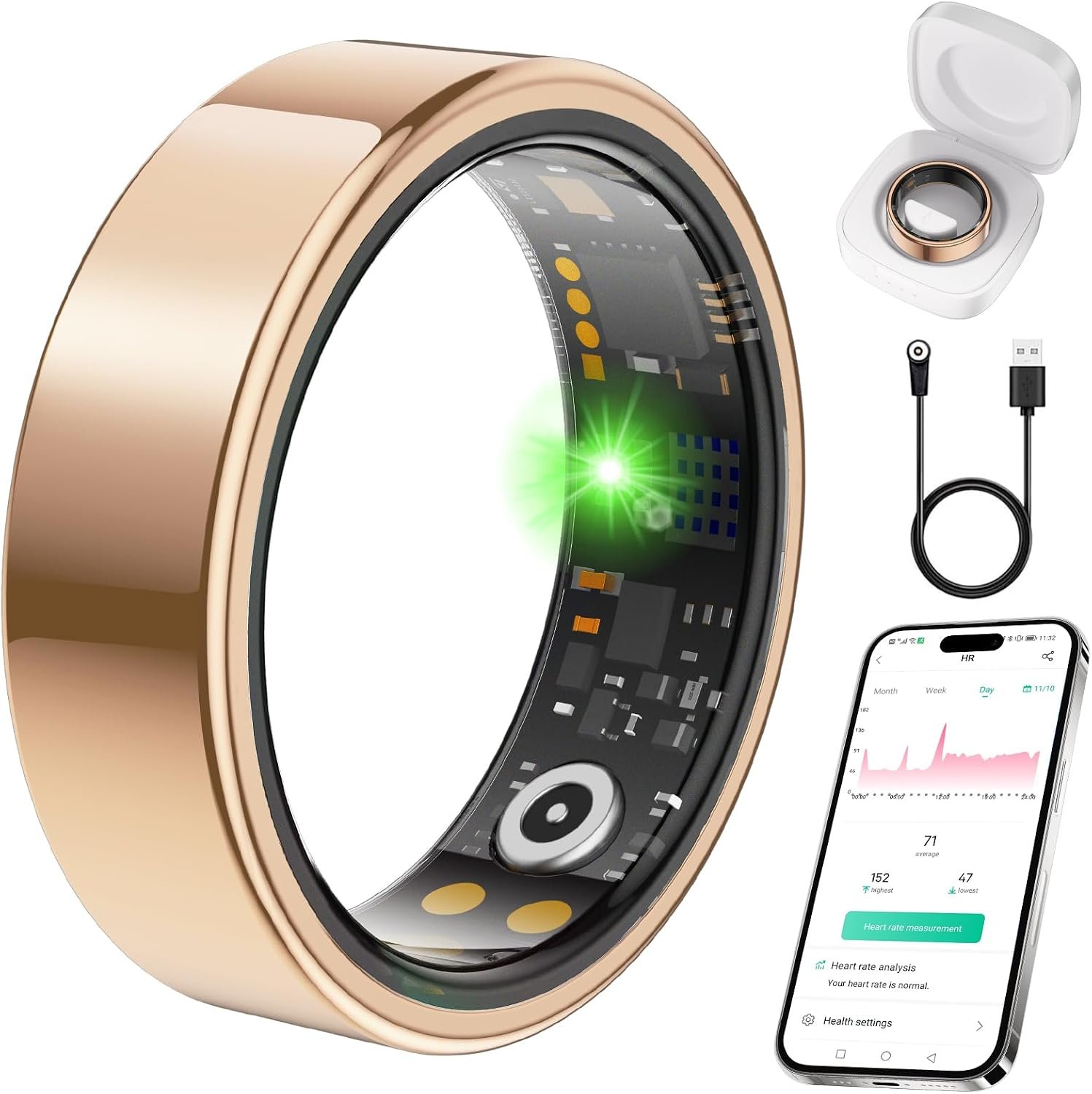 Smart Ring for Women Men Fit Ring with Sleep Monitor, Heart Rate, Blood Oxygen Step Counter, IP68 Waterproof Fitness Ring, No Subscription Fee, Compatible with iOS & Android (Rose Gold, 10#)