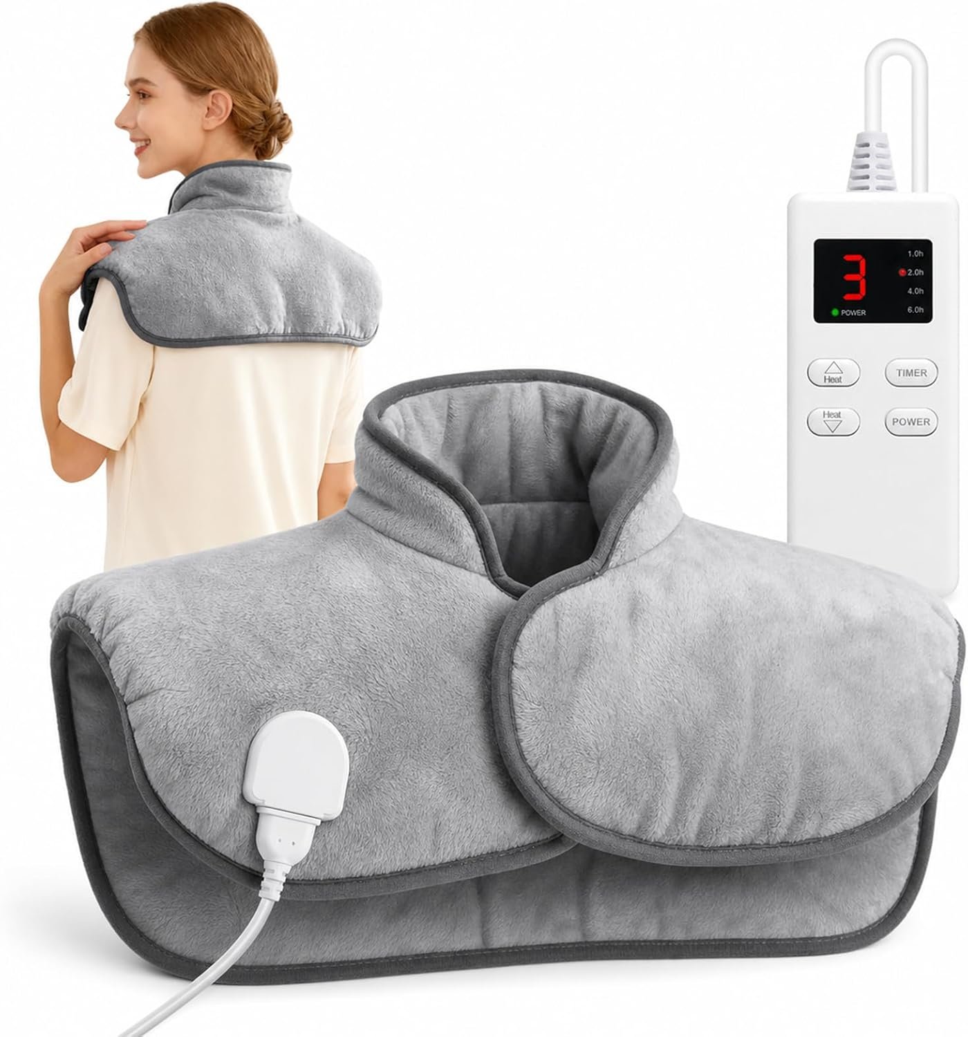 Heating Pad for Neck and Shoulders and Back, Weighted Electric Heat Pads | Heating Pad for Period Cramps with 6 Heating & 4 Timer Setting, Soft Comfort Fabric, Christmas Birthday Gifts for Women Men
