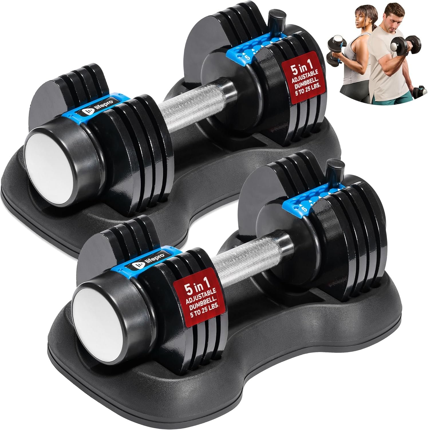 LifePro Adjustable Dumbbells, Single or 2pcs, Up to 55 lbs & 3-in1 option | Quick-change weight system with included rack — available in options from 2.5 to 55 lbs for every fitness level