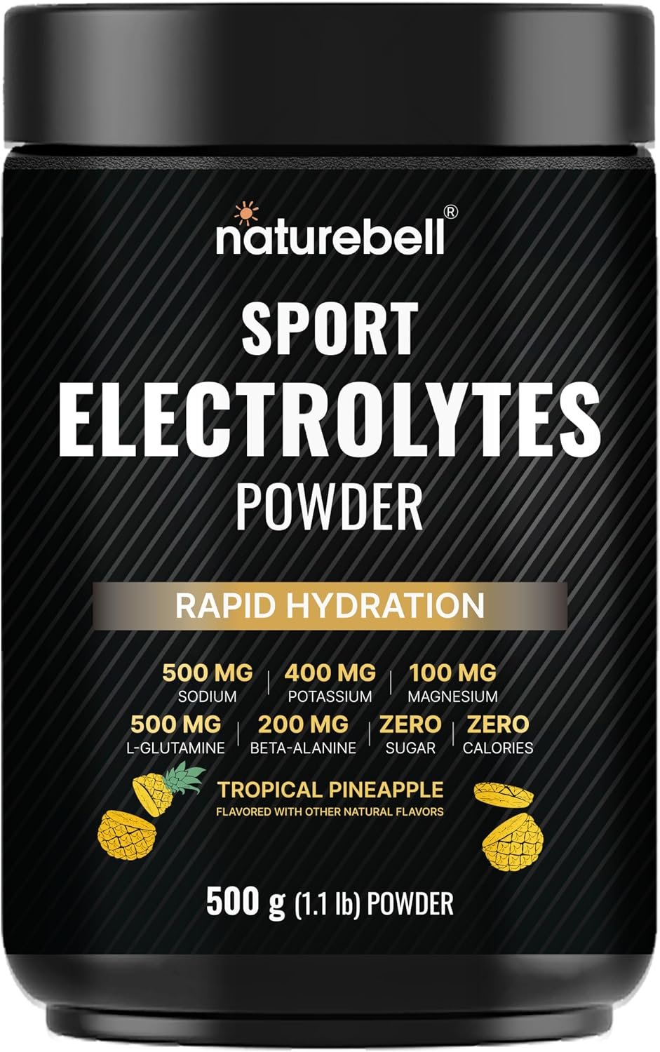 Sport Electrolytes Powder No Sugar, 500g (52 Servings) | Electrolyte Hydration Drink Mix with Sodium, Potassium, Magnesium, L-Glutamine, Beta Alanine, & Coconut Water – Tropical Pineapple Flavor