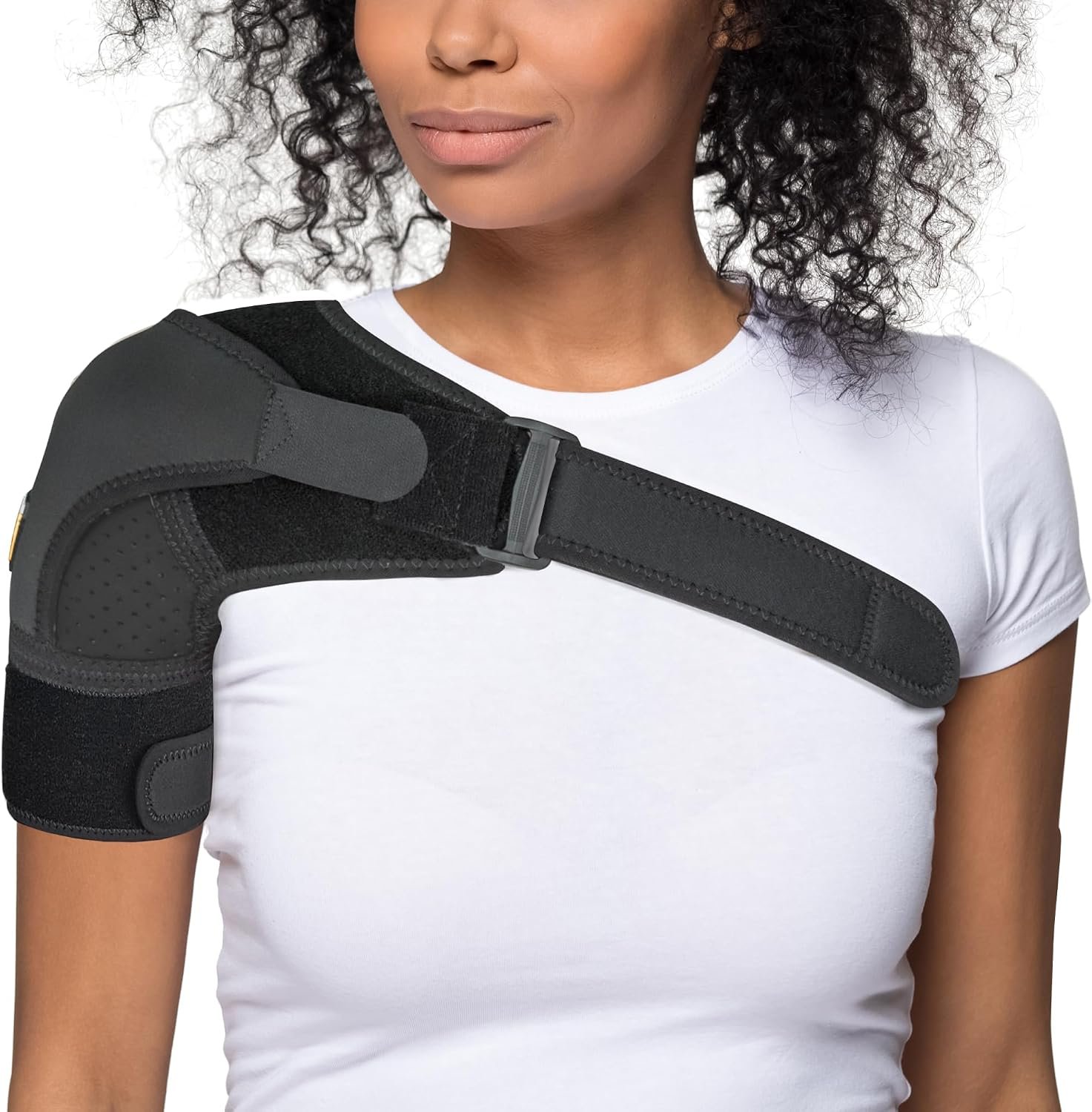 Shoulder Brace for Women & Men | Support for Torn Rotator Cuff & Other Shoulder Injury – Ac Joint, Dislocated, Separated, Frozen Shoulder | Neoprene Compression Wrap | by FIGHTECH (BLK, S-M)