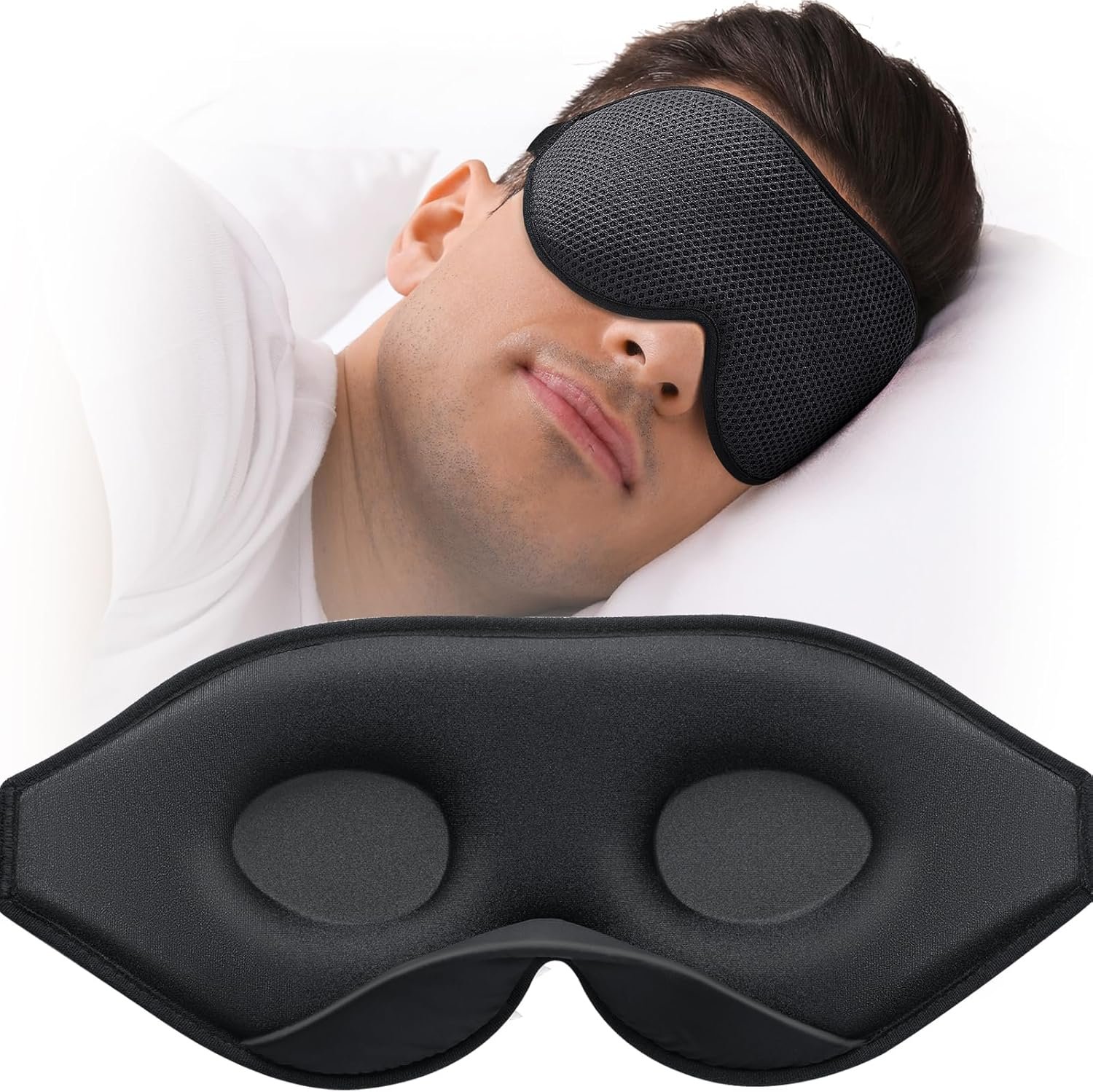 MABAO Sleep Mask for Side Sleeper, Eye Mask for Sleeping Women Men, Black | 3D Contoured Cup No Eye Pressure, 100% Light Blocking Sleeping Mask with Adjustable Strap Night Blindfold Flight, Travel, Nap