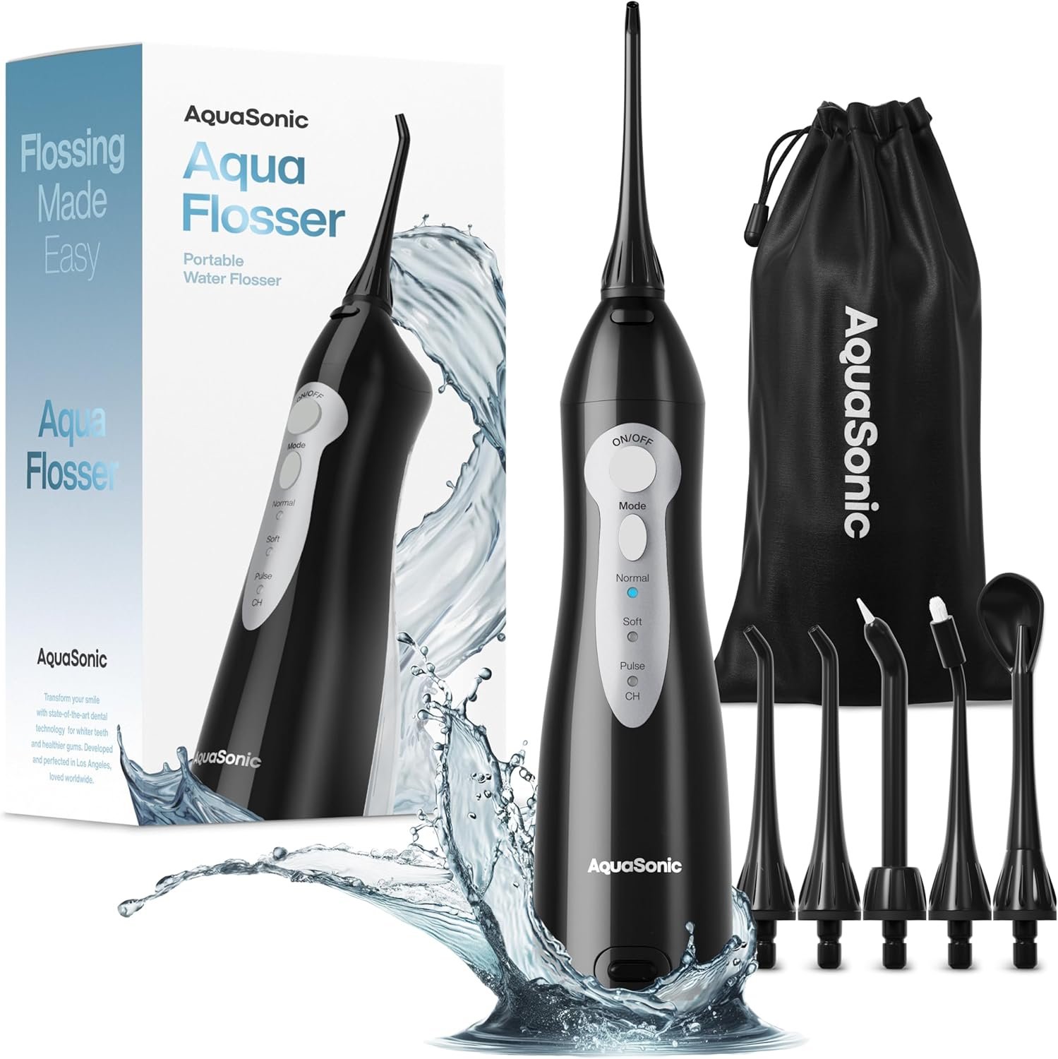 AquaSonic Aqua Flosser – Cordless Rechargeable Water Flosser for Teeth – Waterproof, Portable Oral Irrigator for Dental Cleaning with 5 Jet Tips – Braces Home Travel