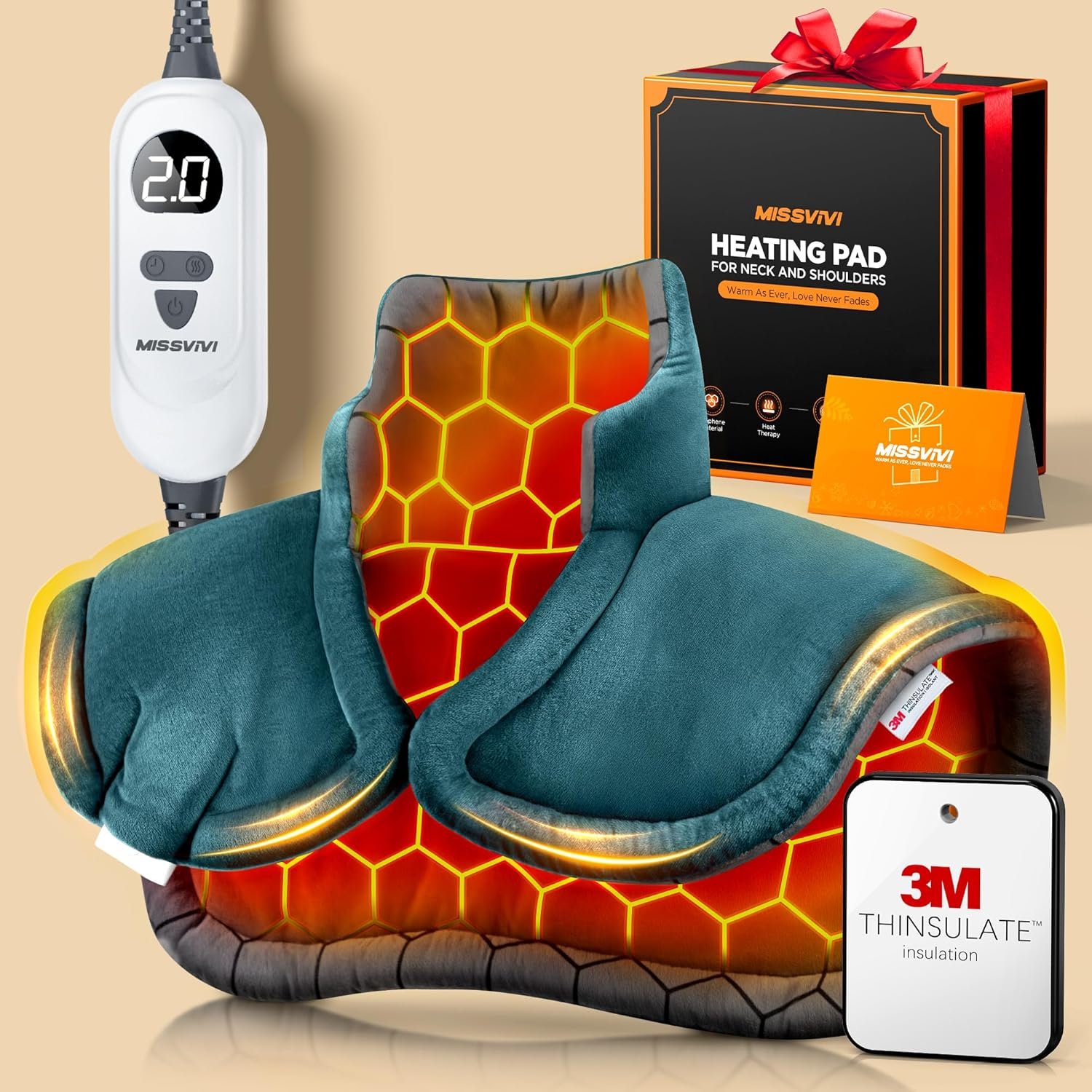 Graphene-Infused Instant Heating Pad with 3M Thinsulate, Ergonomic Weighted Heating Pad for Neck and Shoulders and Back, Heated Neck Wrap w/ 6 Heat Options 4 Auto Timer, Gifts for Women Men