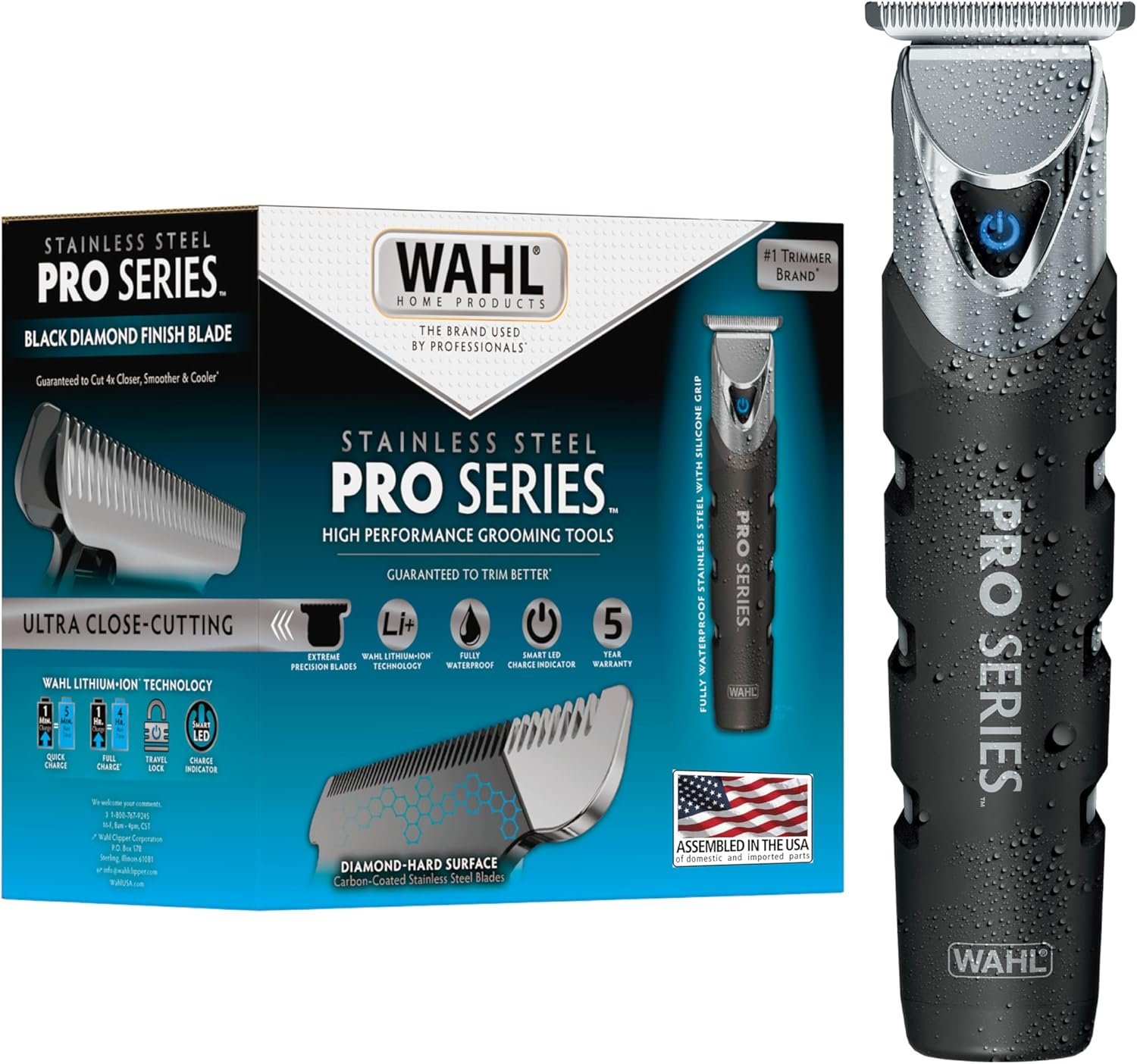 Wahl USA Pro Series Stainless Steel Cordless USB Beard Trimmer for Men | High Performance Waterproof Beard Trimmer For Men With Close Cutting Forever Blade And No-Slip Grip – Model 3026017