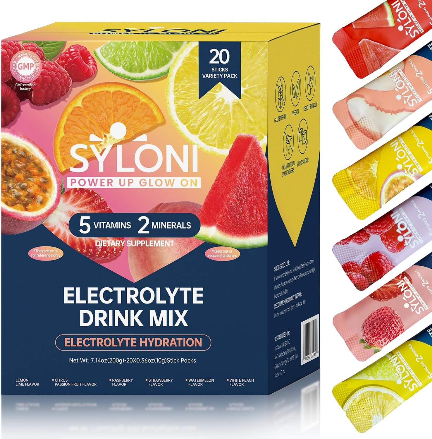 Electrolytes Powder Packets, Trial Variety Pack(20 Sticks), Sugar Free Hydration Packets Electrolyte Drink Mix with 7 Vitamins and Electrolytes, Keto Friendly, Vegan, Gluten Free