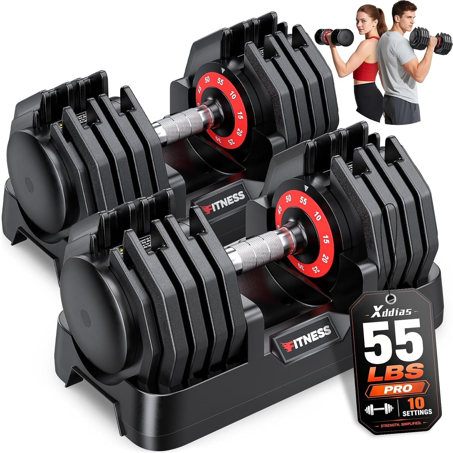XDDIAS Adjustable Dumbbells Set of 2, Weight Set at Home | 25 to 80 lb, secure grip, space-saving design，fast weight change, versatile for full-body workouts