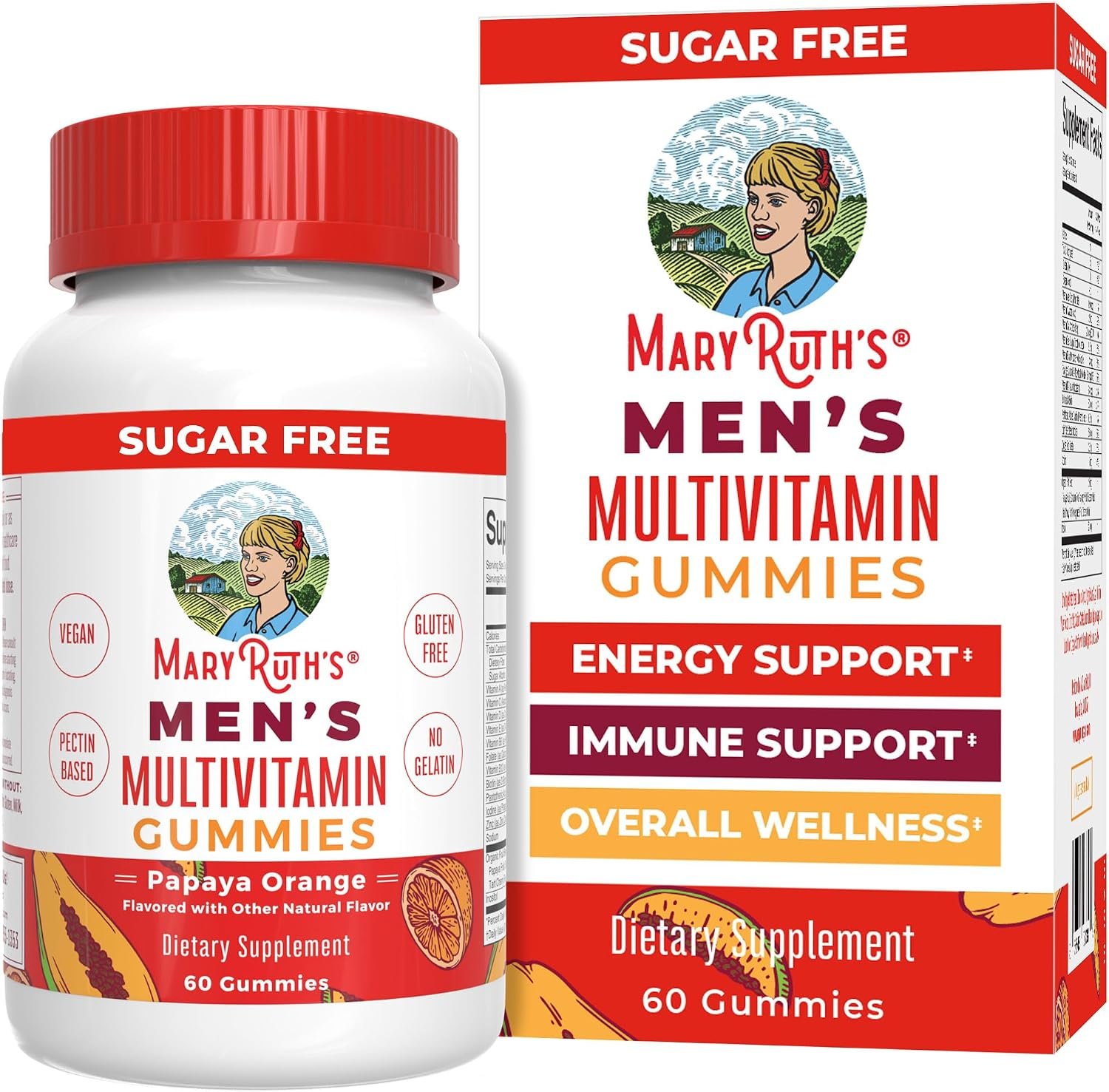 MARYRUTH’S Multivitamin Gummies for Men | Vitamin A, C, D, E, B6, B12, Biotin, Zinc | Energy Metabolism | Immunity | Bone Health | Cellular Health | Vegan | Non-GMO | Gluten & Sugar Free | 60 Count