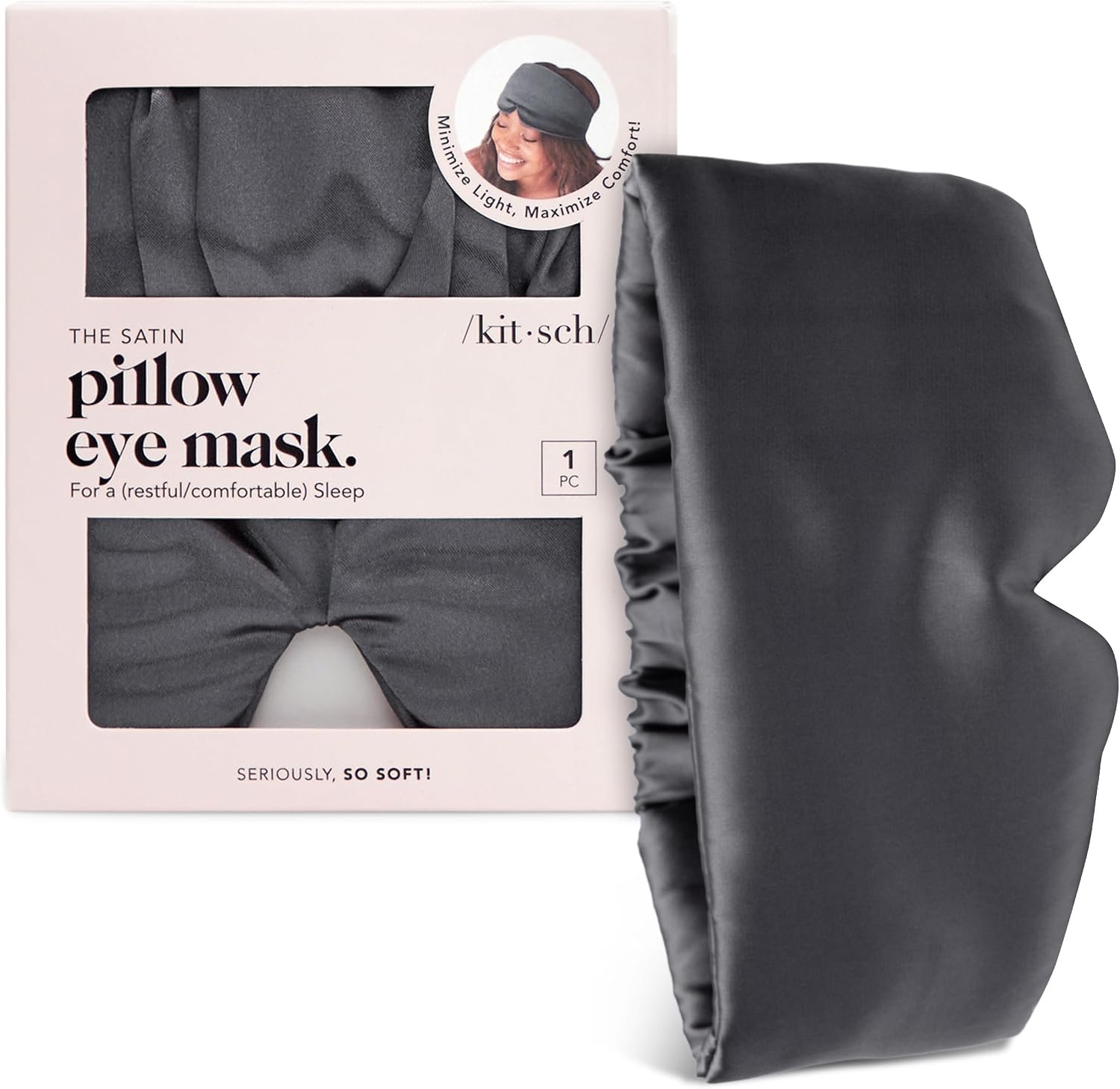 Kitsch Satin Sleep Mask | Eye Masks for Sleep – Charcoal Black | Softer Than Silk Sleep Mask, Blindfold Sleep Masks for Women & Men, No Eye Pressure, Lightweight Eye Mask, Travel Essentials