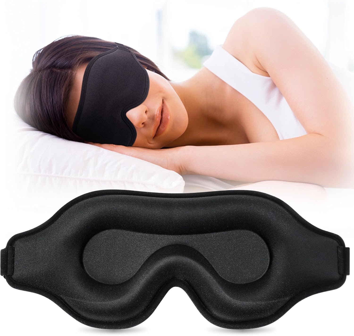 Sleep Eye Mask for Men Women, Lash Extensions 3D Sleeping Mask, Travel Blackout Night Blindfold Eye Shade Cover with Adjustable Strap (Black)