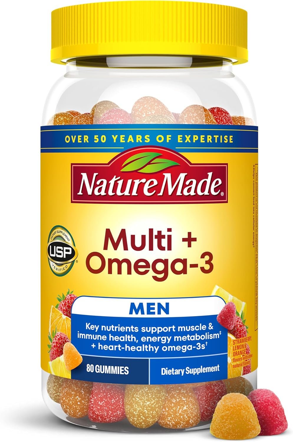 Nature Made Mens Multivitamin Gummies with Omega-3, 80 Count | Vitamins and Minerals Gummy with Omega-3, Mens Gummy Multivitamins for Daily Nutritional Support, 40 Day Supply