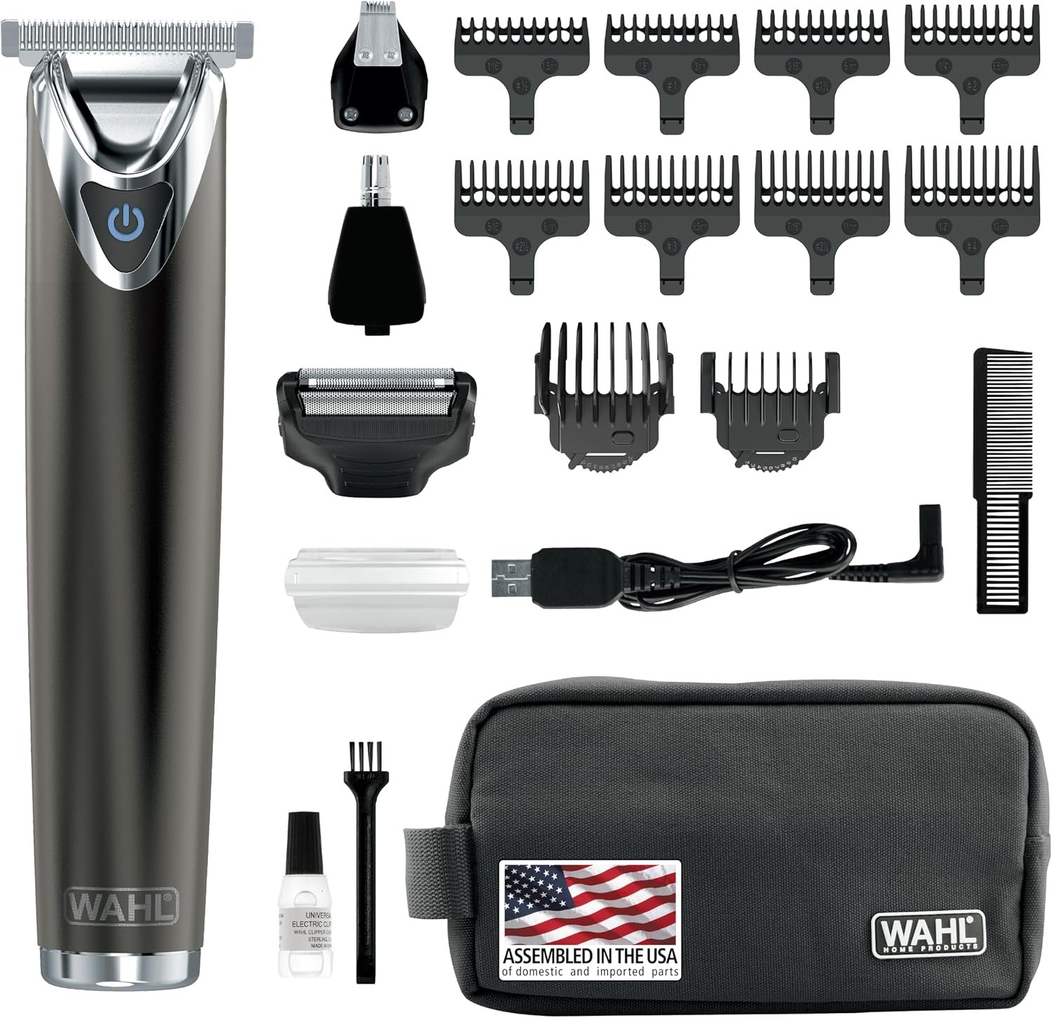 WAHL USA Stainless Steel Lithium Ion 2.0+ Slate Beard Trimmer for Men – Electric Shaver, Nose Ear Trimmer, Rechargeable All in One Men’s Grooming Kit – Model 9864