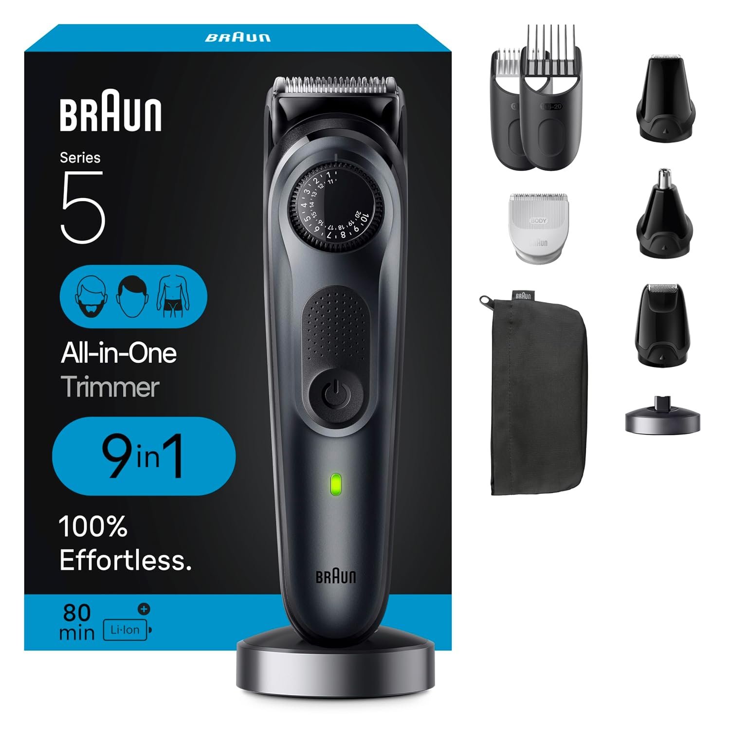 Braun All-in-One Men’s Shaving Kit Series 5 5490, 9-in-1 Beard, Face, Nose, Ear Trimmer, Hair Clippers, Body Groomer and Manscaping