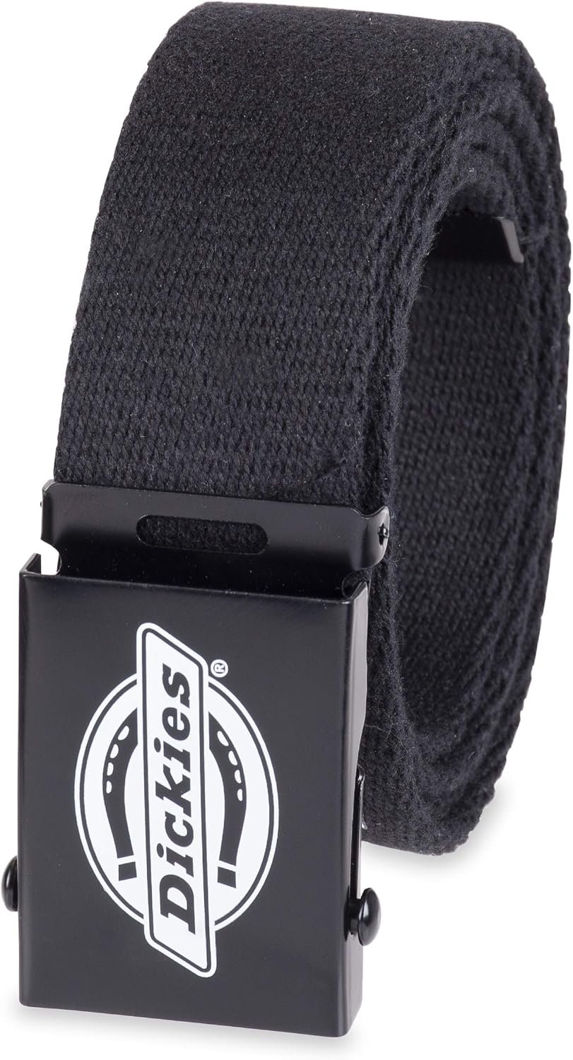 Dickies mens Fabric Web Plaque Logo Buckle Belt – Fits Up to Size 42″ Waist