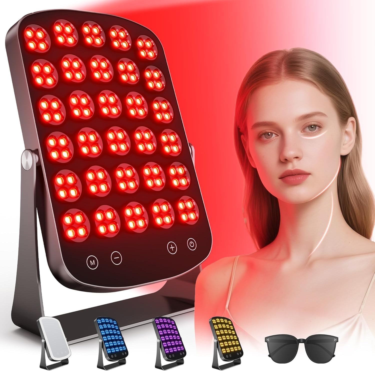 Red Light Therapy Panel, 2-in-1 LED Red Light Therapy for Face, Body | 460/590/660/850nm 4-Color Light Mode, Portable Red light Therapy, 120 LED Facial Infrared Devices with Lighted Makeup Mirror
