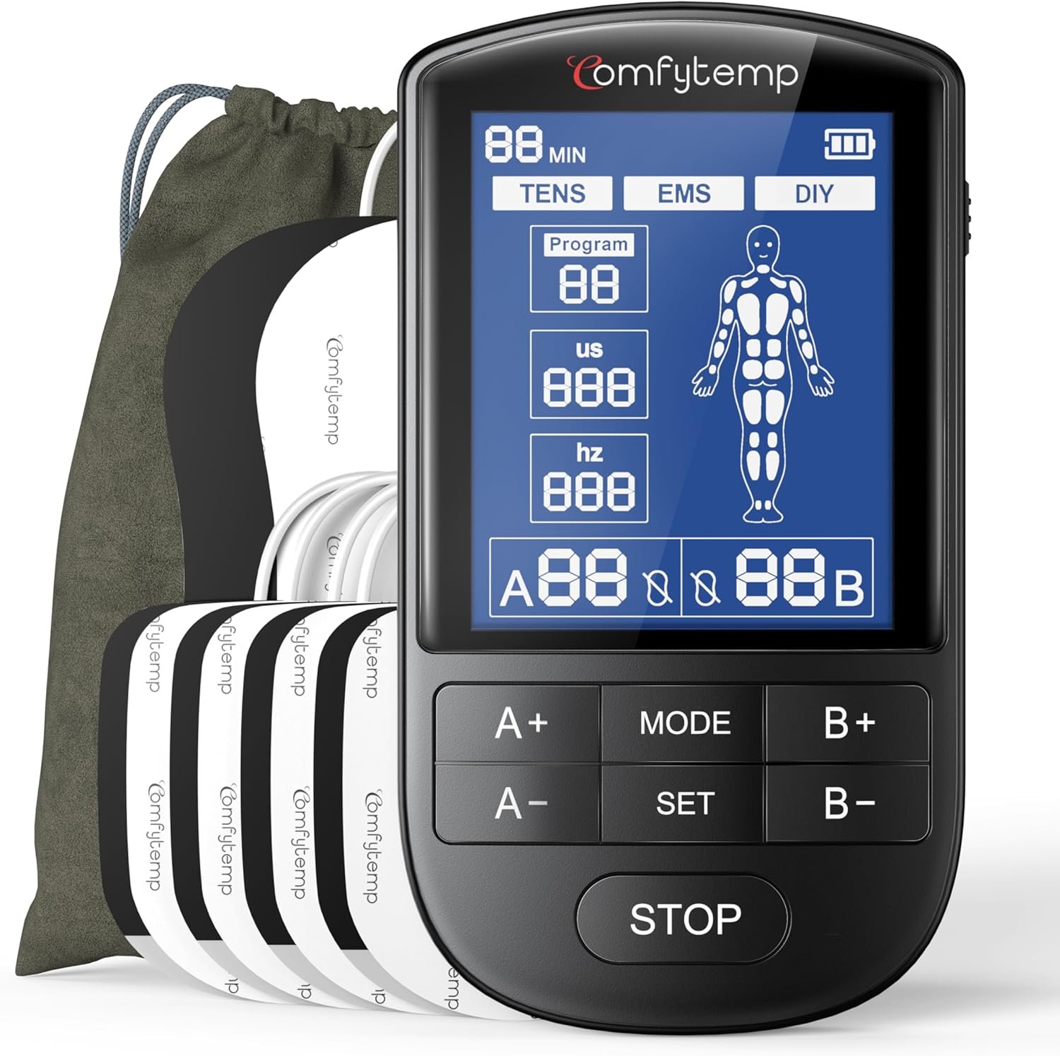 Comfytemp 3-in-1 TENS Unit Muscle Stimulator for Pain Relief, Rechargeable | 20 Modes – TENS & EMS & DIY, FSA TENS Machine for Back/Sciatica, HSA Eligible 2 Channel Electronic Pulse Massager, 10 Pads
