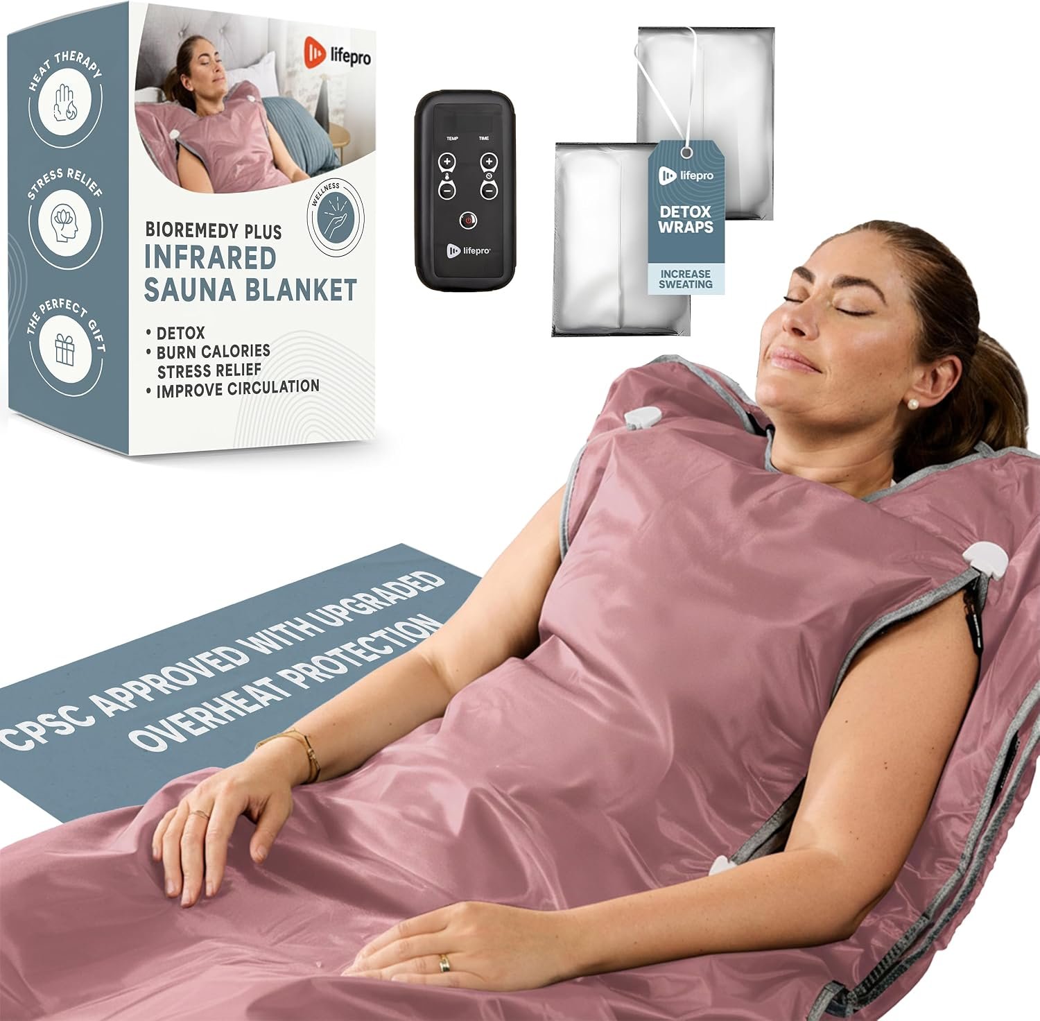 LifePro BioRemedy Infrared Sauna Blanket for Home Relaxation Detox | Portable Low EMF Carbon Fiber Dual-Layer, Adjustable 86-158°F, 20-60 Min Timer, Far Infrared Full Body Relaxation
