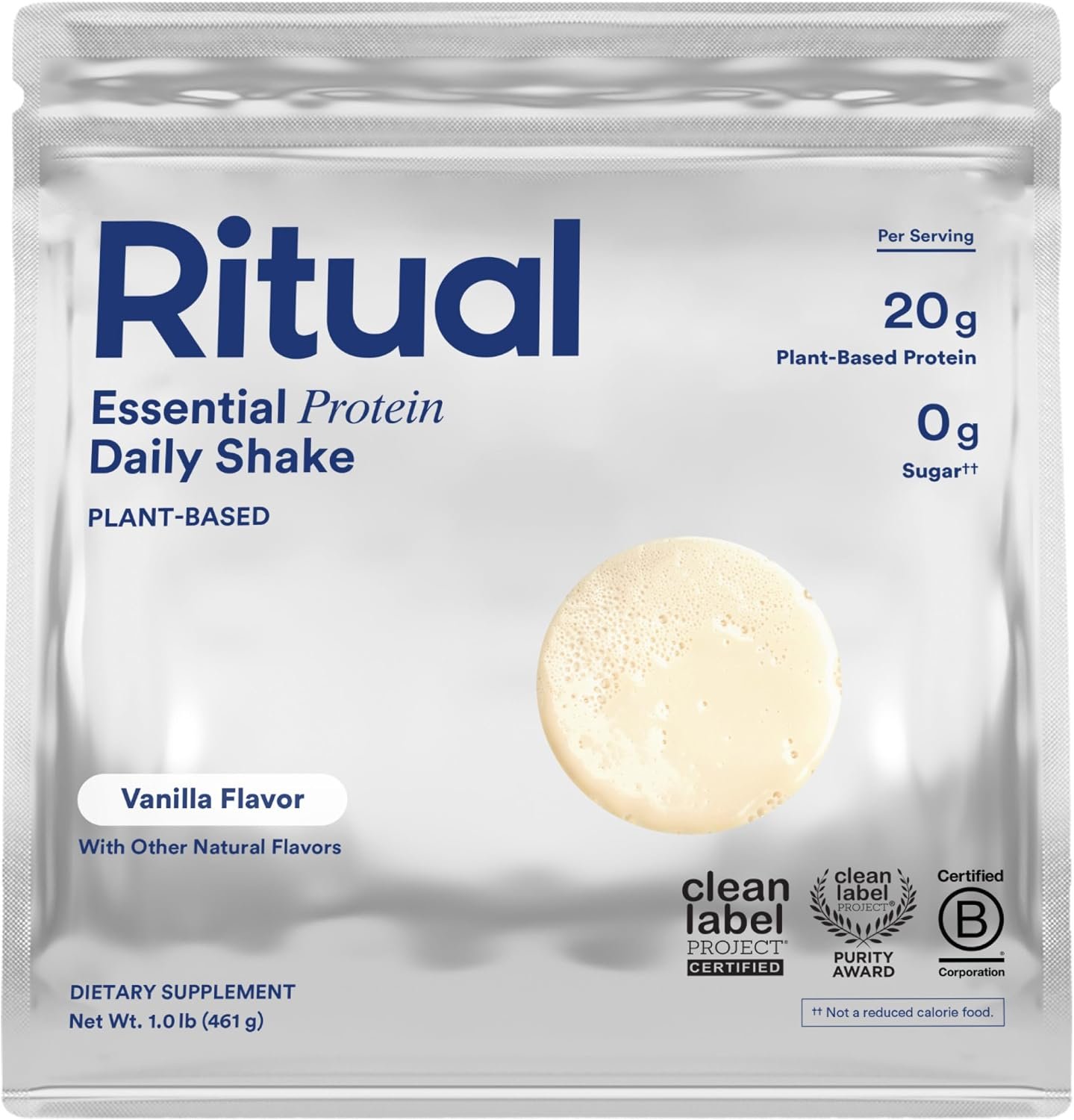 Ritual Vegan Pea Protein Powder – 20g Pea Protein – Vanilla – 1 Lbs | BCAA Complete Amino Acid Profile – Supports Lean Muscle* – 3rd Party Tested – Sugar-Free* – Non-GMO – Gluten-Free