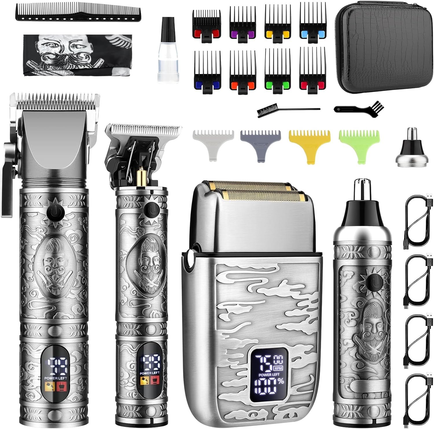 GSKY Professional Hair Clippers, Men’s Beard Trimmer & Grooming Kit | Electric Razor, Clippers & Trimmers Set, Hair Cutting Machines，LED Display，Cordless，USB charging