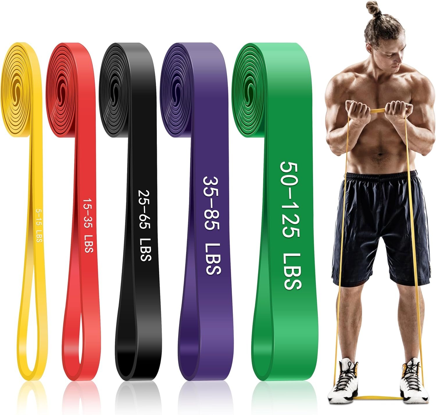 5-Level Resistance Bands for Working Out, Pull Up Assistance Bands | 5-125 LBS Resistance, Fitness, Full-Body Training, Physical Therapy & Stretch Workout, for Men, Women, Home, Outdoor, Gym Use