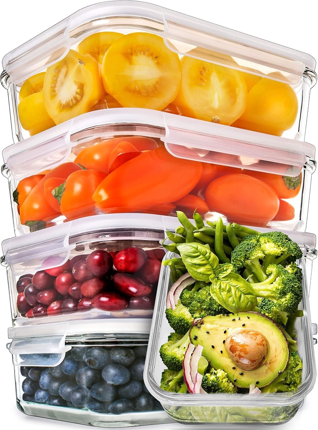 PrepNaturals 5 Pack 30 Oz Glass Meal Prep Containers – Dishwasher Microwave Freezer Oven Safe – Glass Storage Containers with Lids (Multi-Compartment)