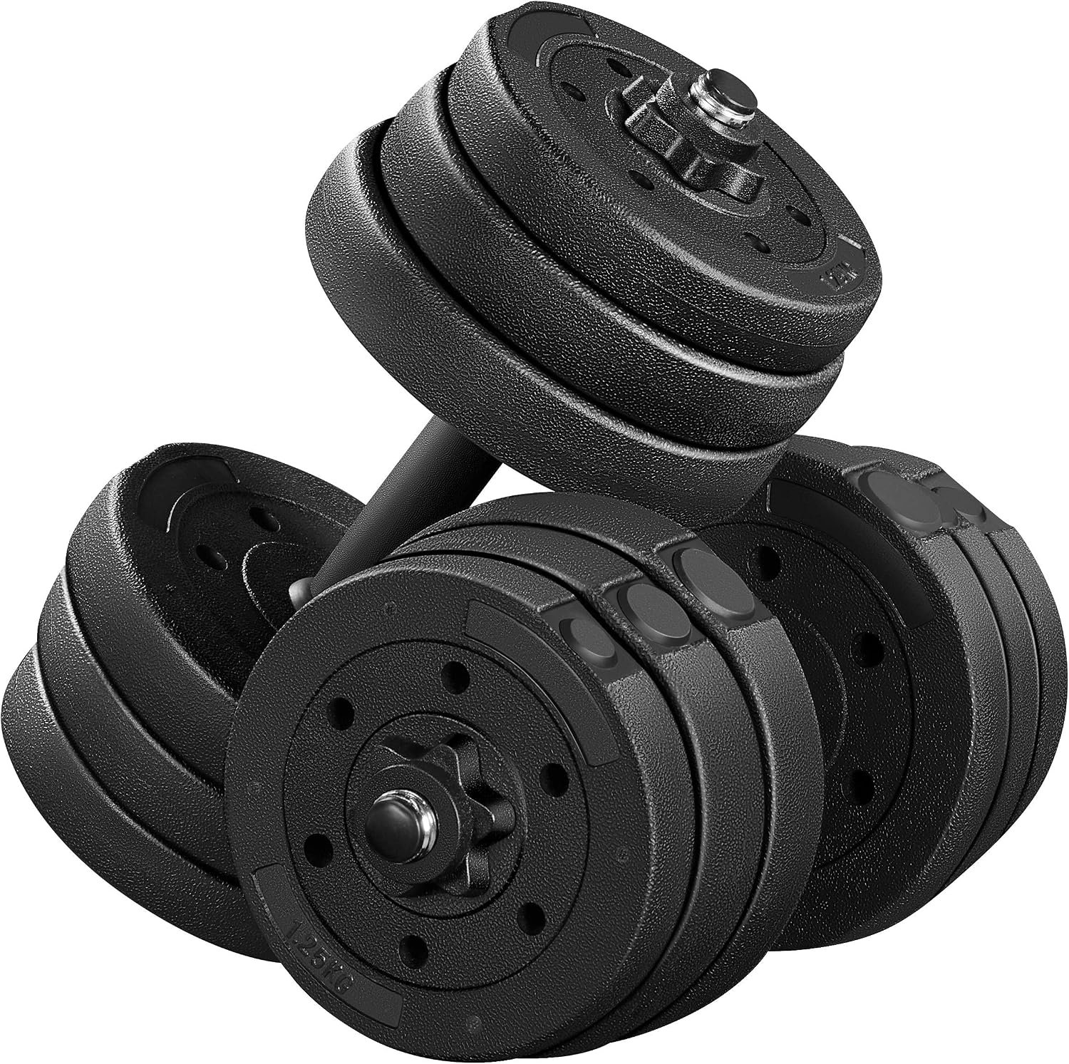 Yaheetech Adjustable Dumbbell Set Free Weights with Spinlock Collars, Black | Concrete-filled plastic plates, iron bar, non-slip grip; strong durability, easy weight adjustments for home gym beginners