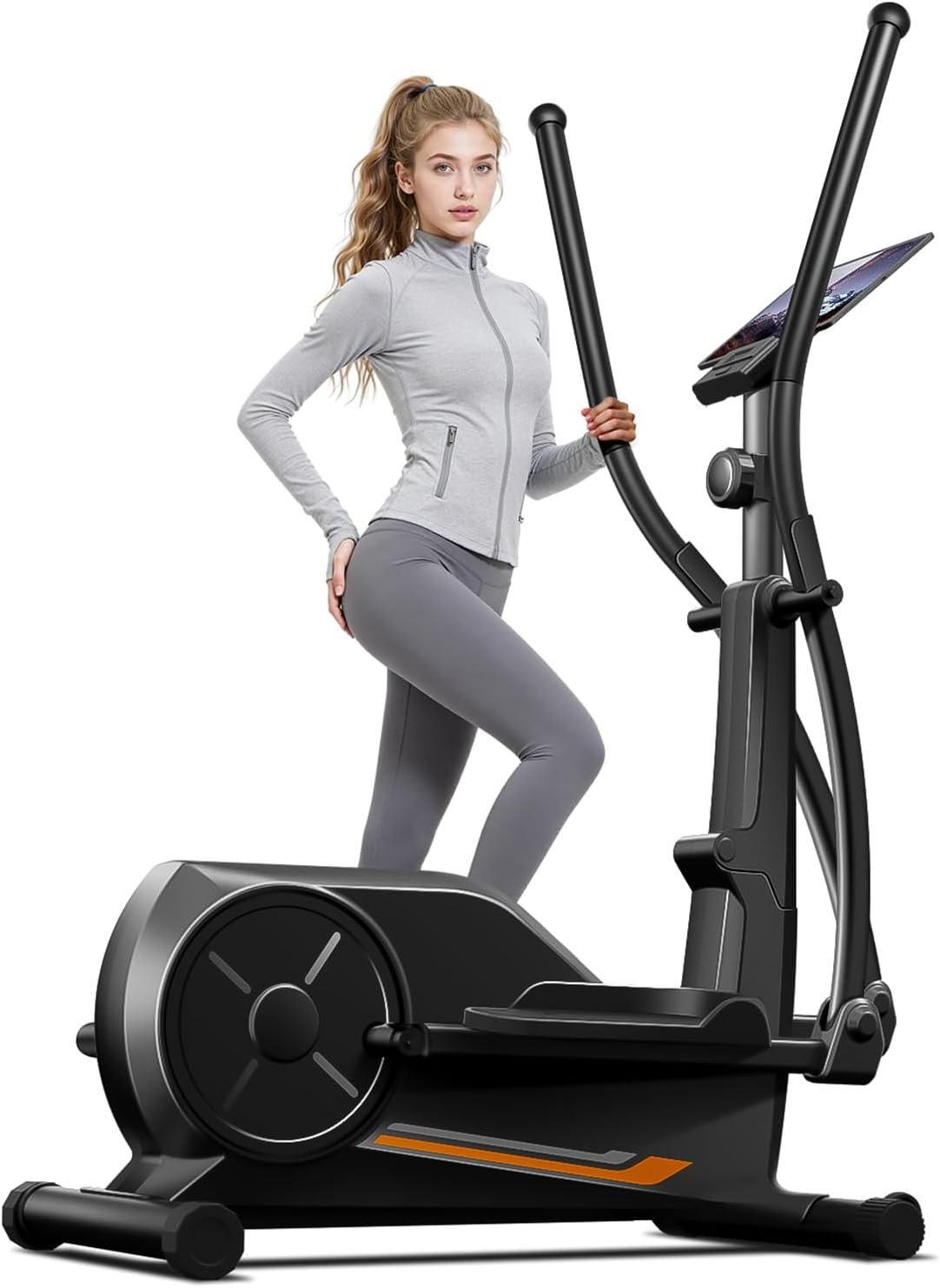 CURSOR Elliptical Exercise Machine, Elliptical Machine for Home with Hyper-Quiet Magnetic Driving System,8&16 Levels Resistance,Compact Elliptical with 12IN Stride,LCD Monitor,350LBS Weight Capacity