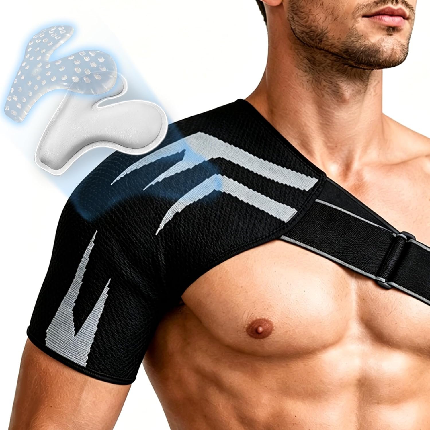 Shoulder Brace with Removable Gel Pad, Adjustable Compression Shoulder Support for Men and Women, Breathable Stabilizer for Sports, Gym, Workout, Left or Right Shoulder (Large)