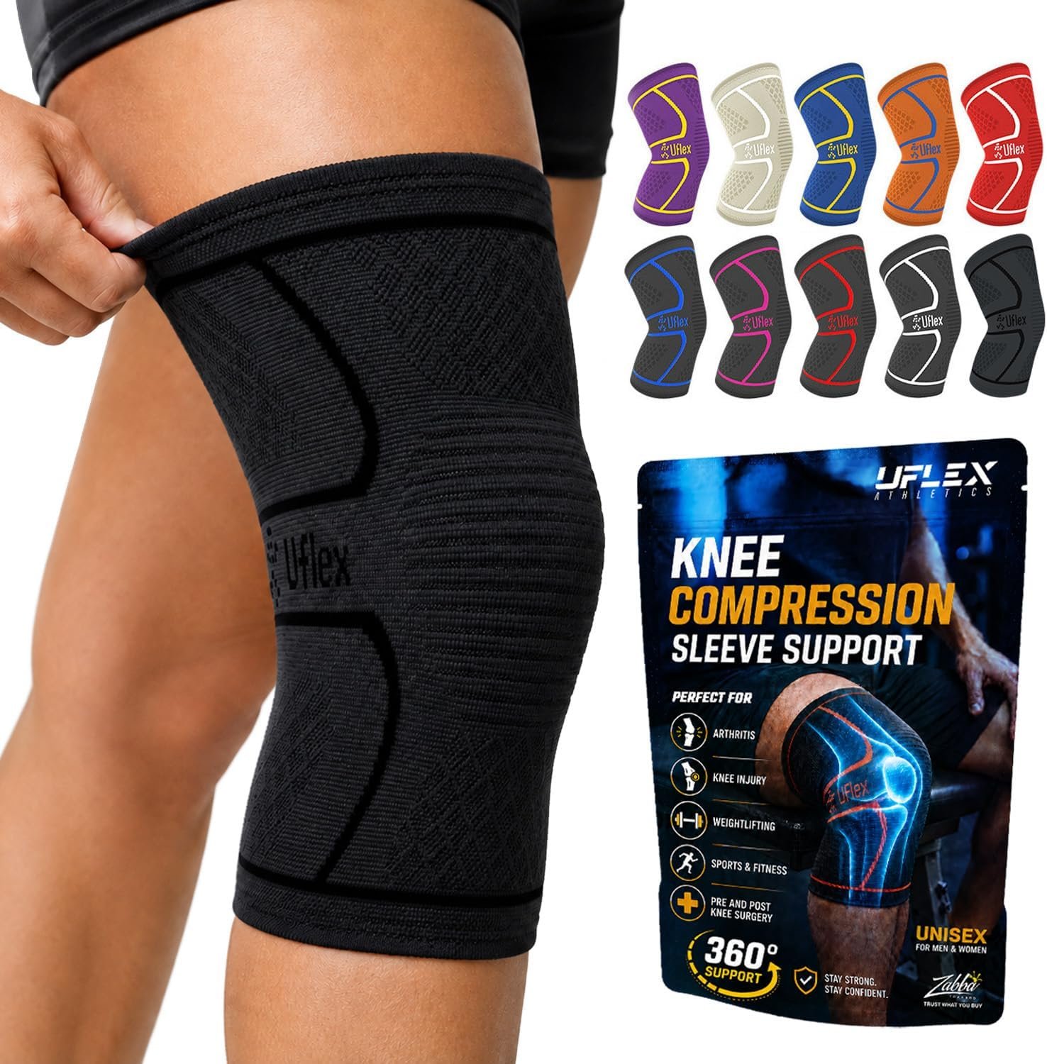 Knee Brace for Men and Women Knee Compression Sleeve Knee Support Wraps for Arthritis Joint Pain Relief, Workout, Swelling, Sports, Circulation, Running, & ACL Recovery