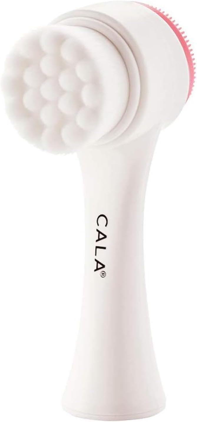 CALA Dual-Action Facial Cleansing Brush (Pink), Superfine Soft Bristles Deep Clean Pores, Removes Oil, Dirt, Long-Wear Makeup + Sunscreen, Water-Resistant for Shower Use